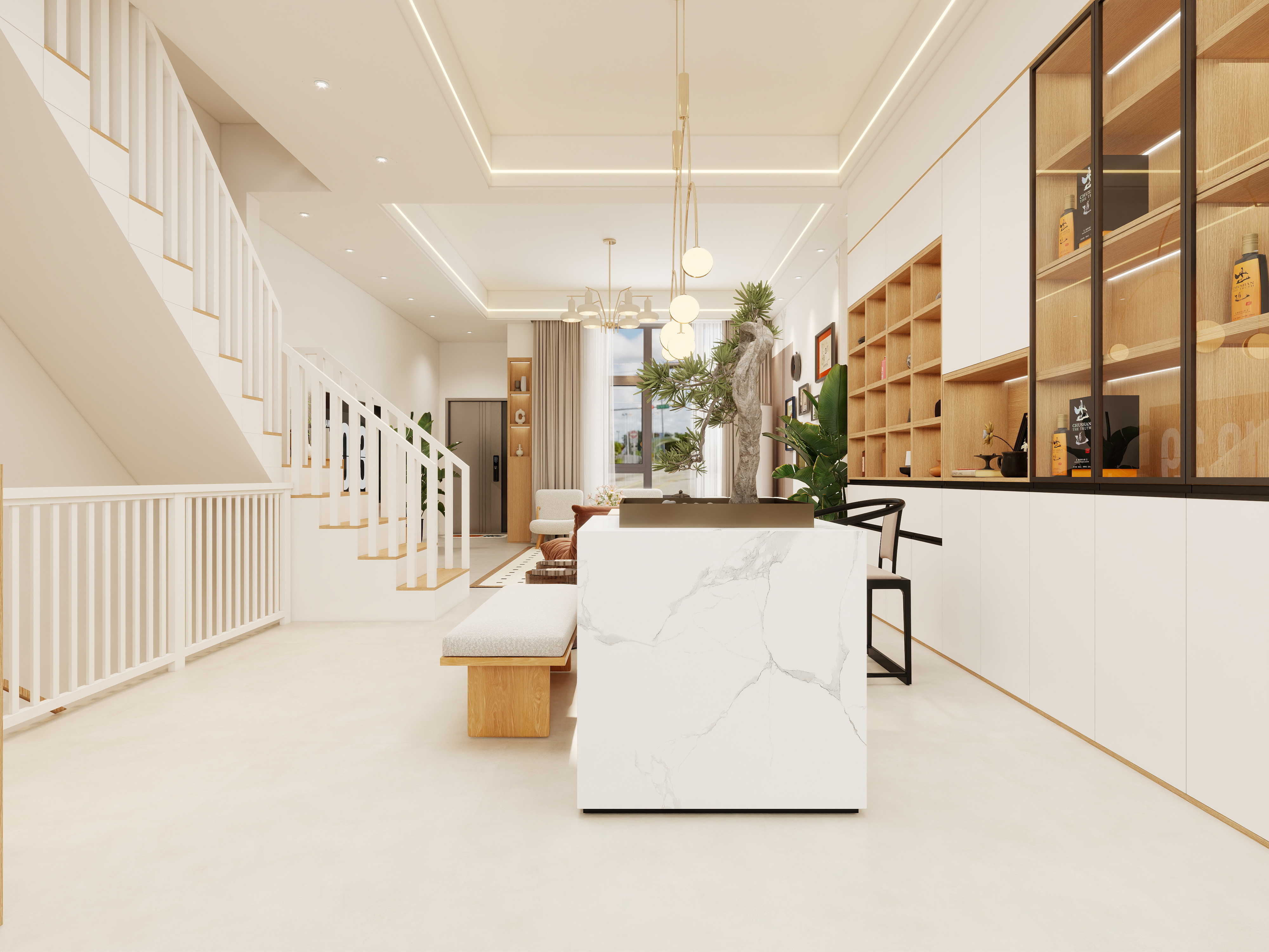 至简名设-文稳康-《中海别墅》280平原木奶油|五居室装修效果图