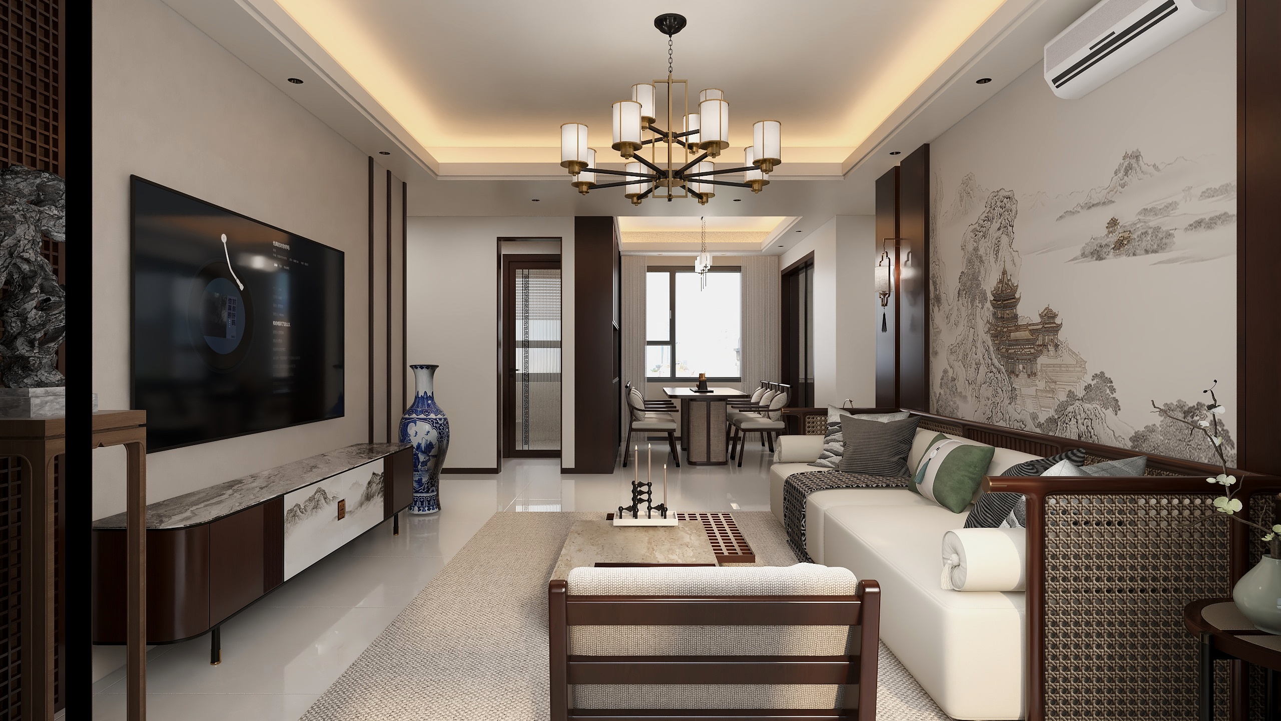 李青越-107方中式三居室装修效果图