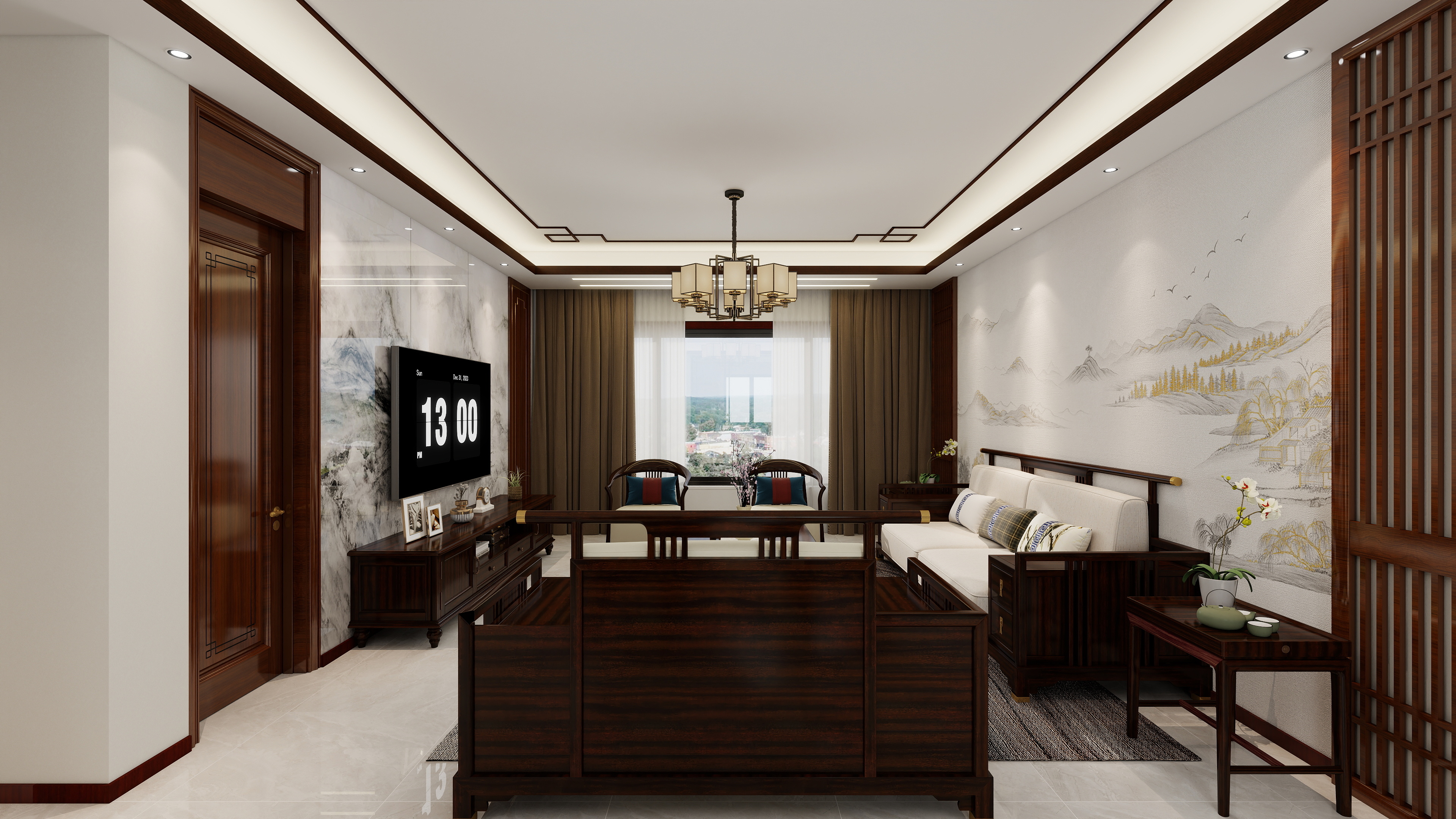 星空设计500-新中式101㎡3室装修效果图