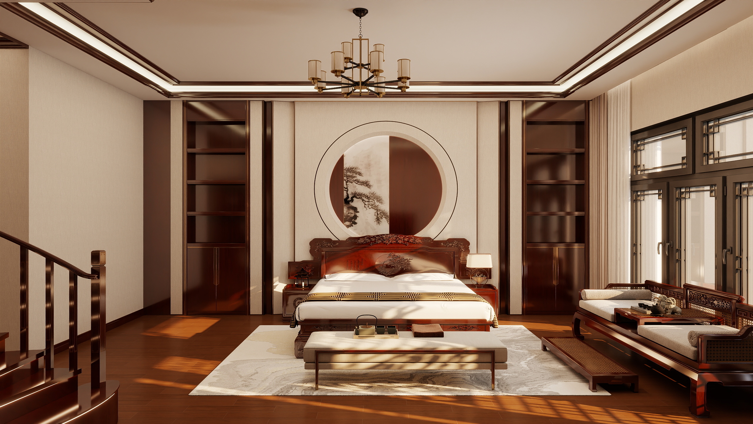 设计师本人-中式别墅三层装修效果图