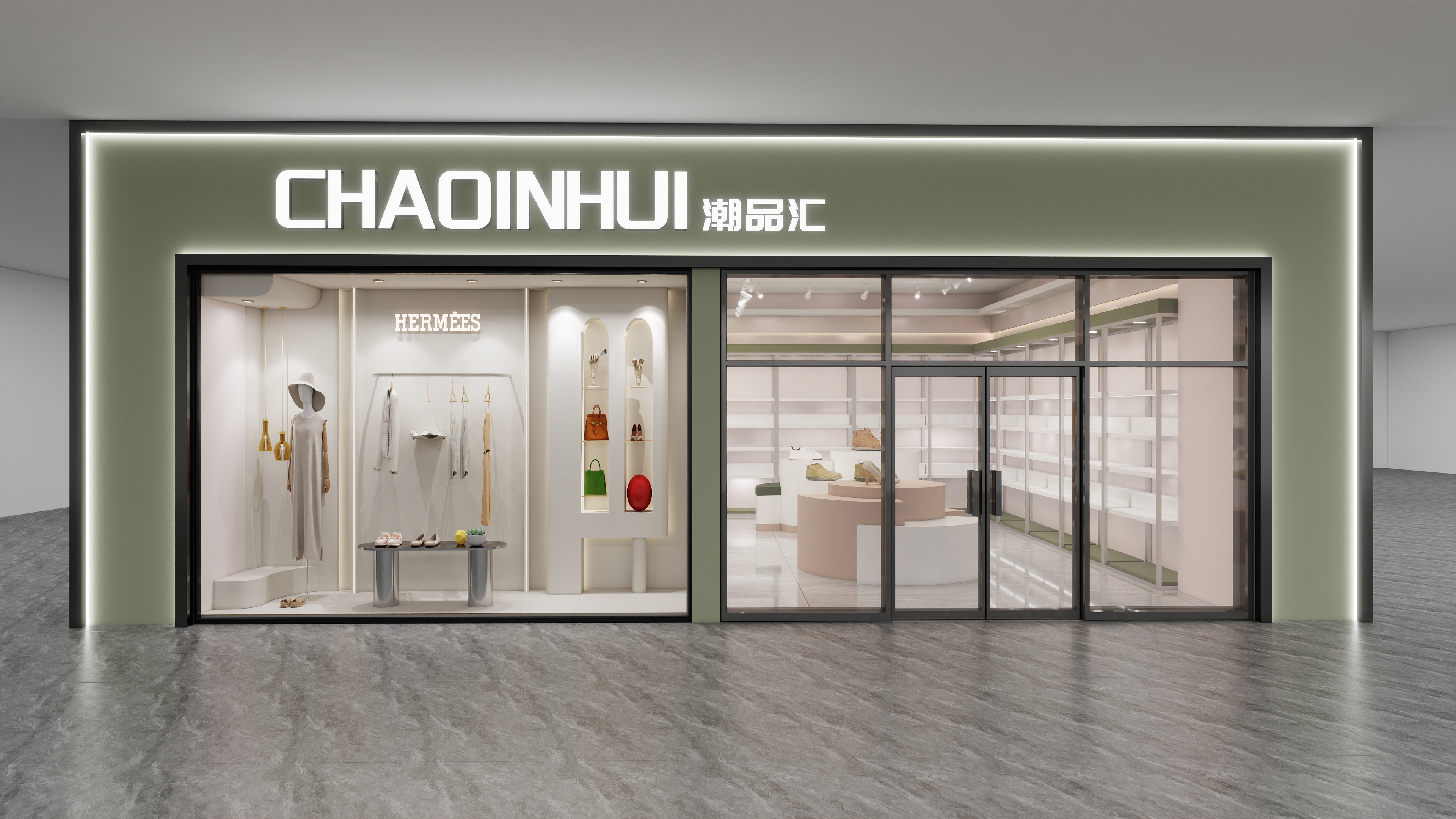 Mr.LGev-绿粉色风鞋店-装修设计方案