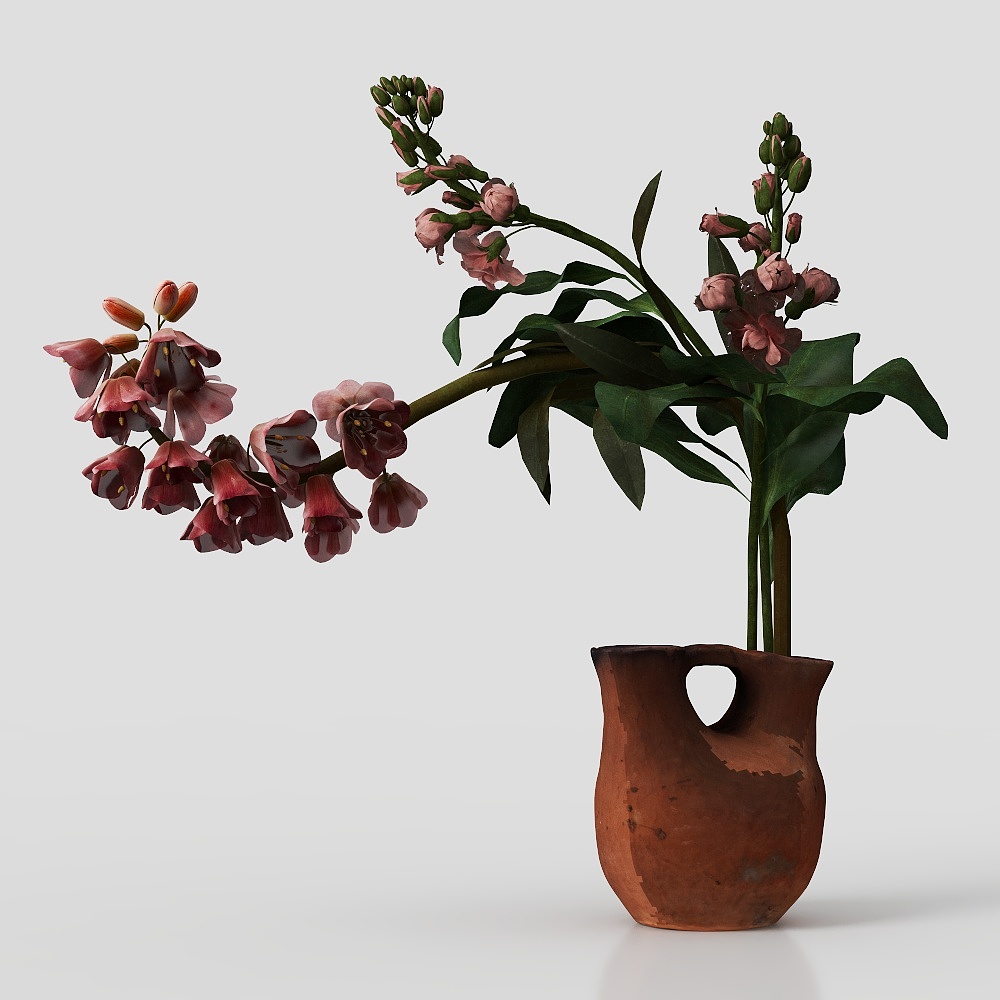 侘寂中古风花瓶花艺3D模型