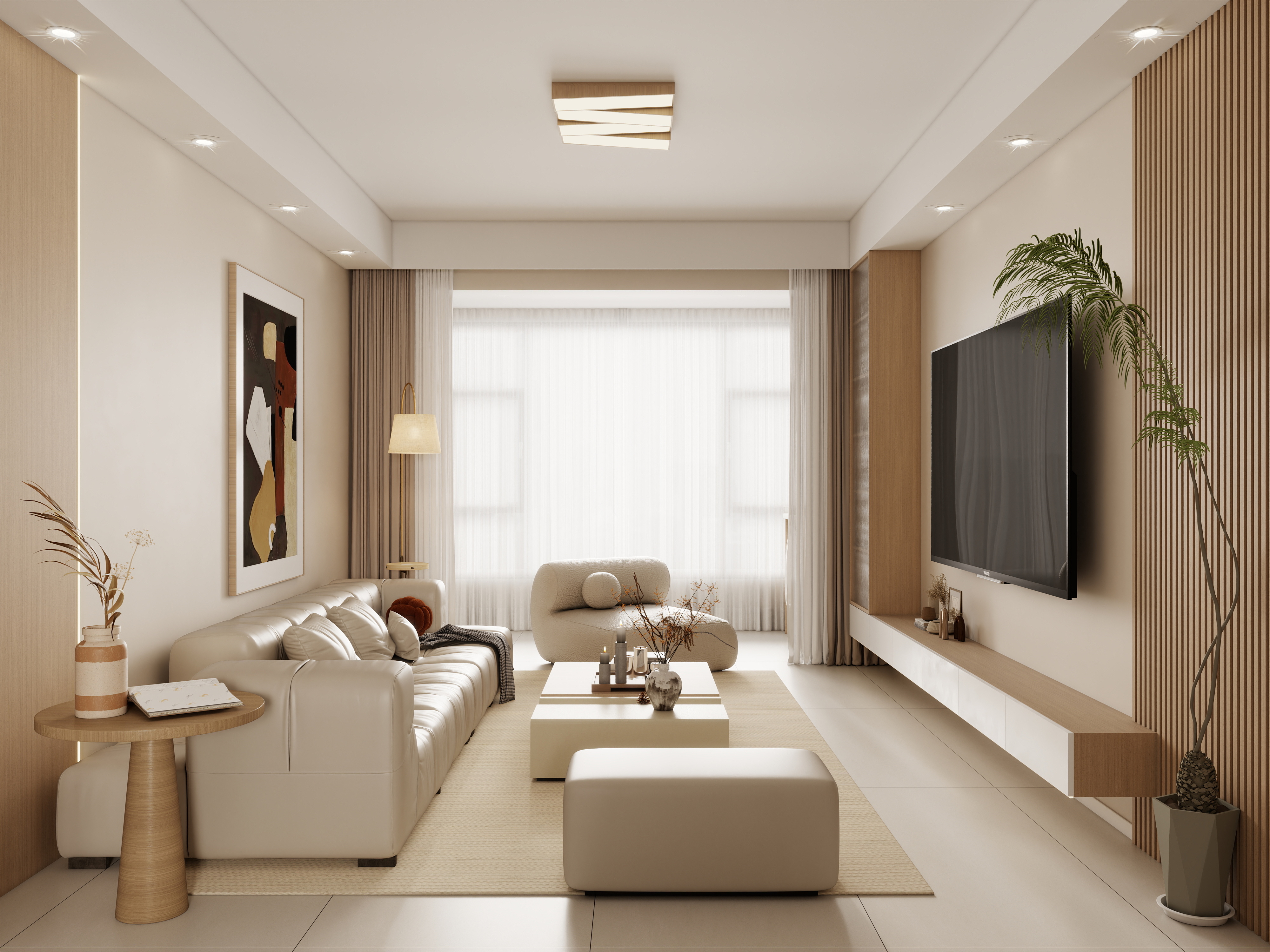 李佳洋-时代佳苑111平奶油原木风3室装修效果图