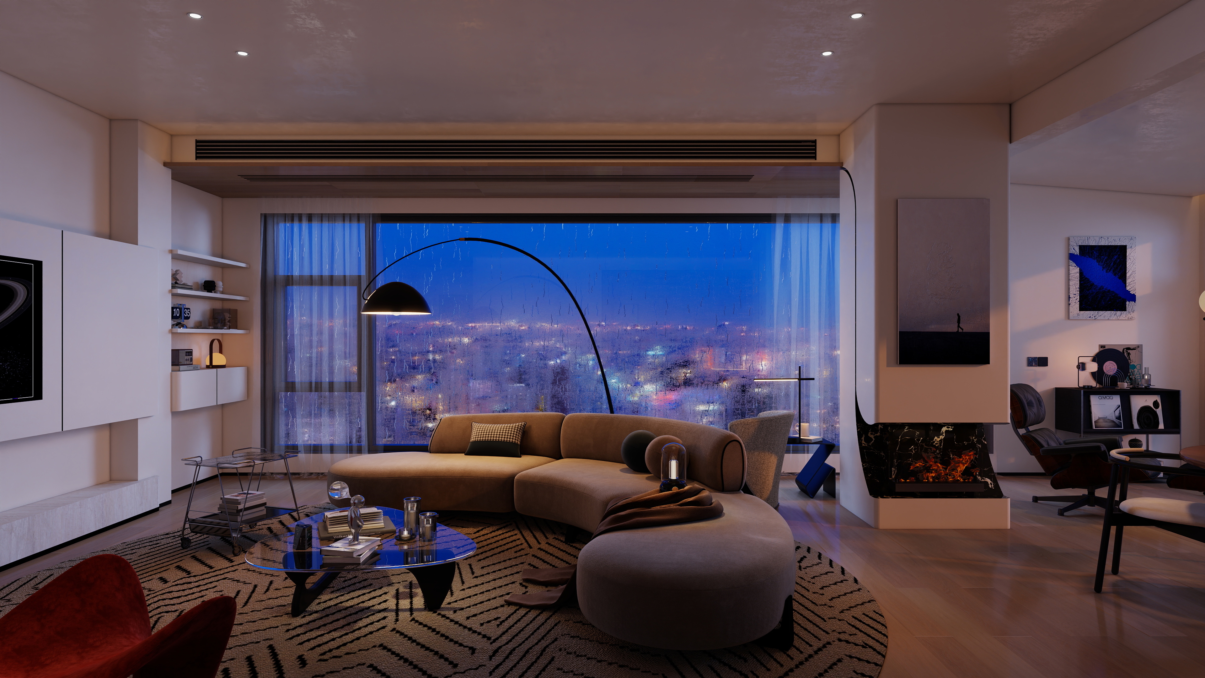 大金空调官方-「蓝调序曲 · 极简静寂」暴雨前的客餐厅光影叙事-装修设计方案