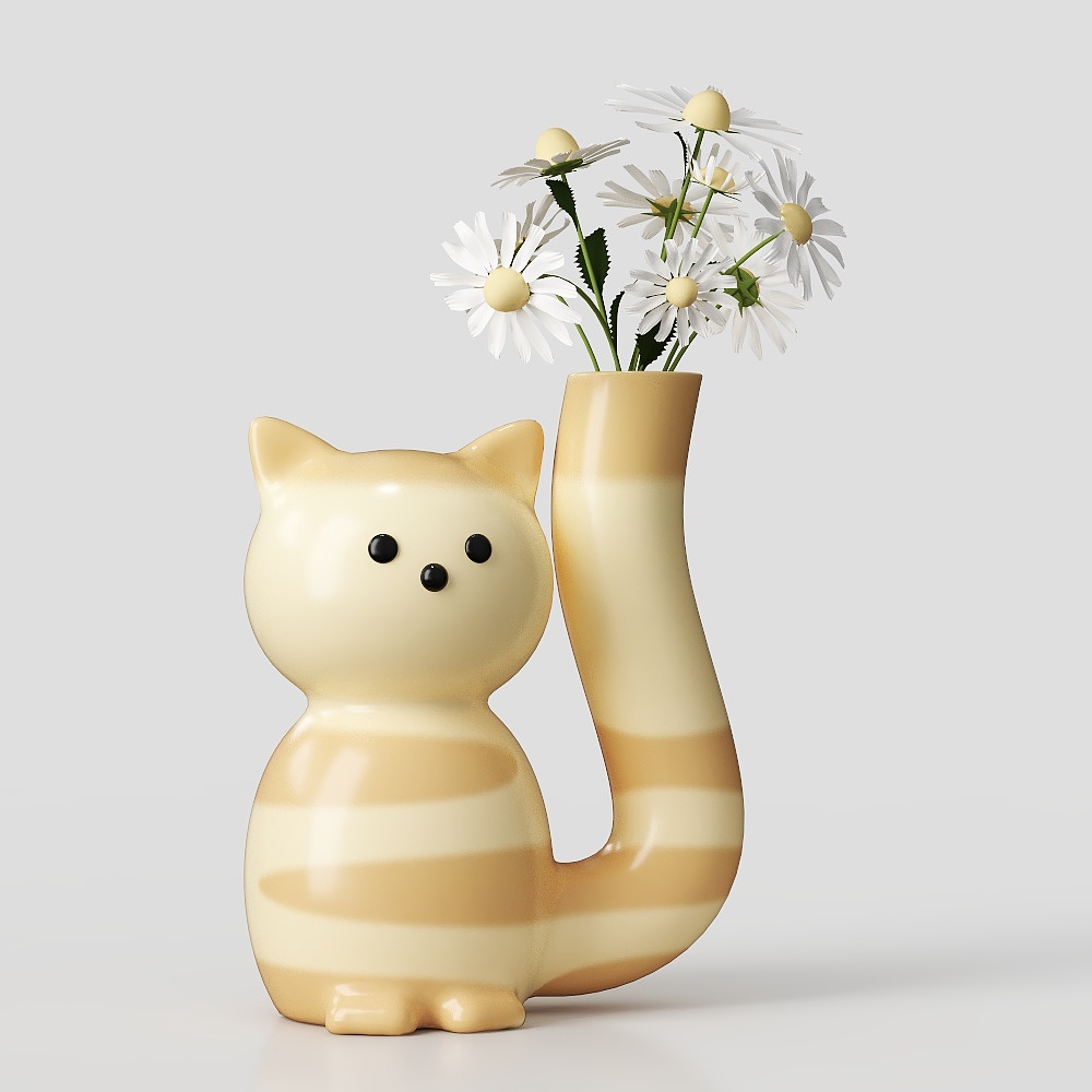 现代卡通喵咪花瓶3D模型