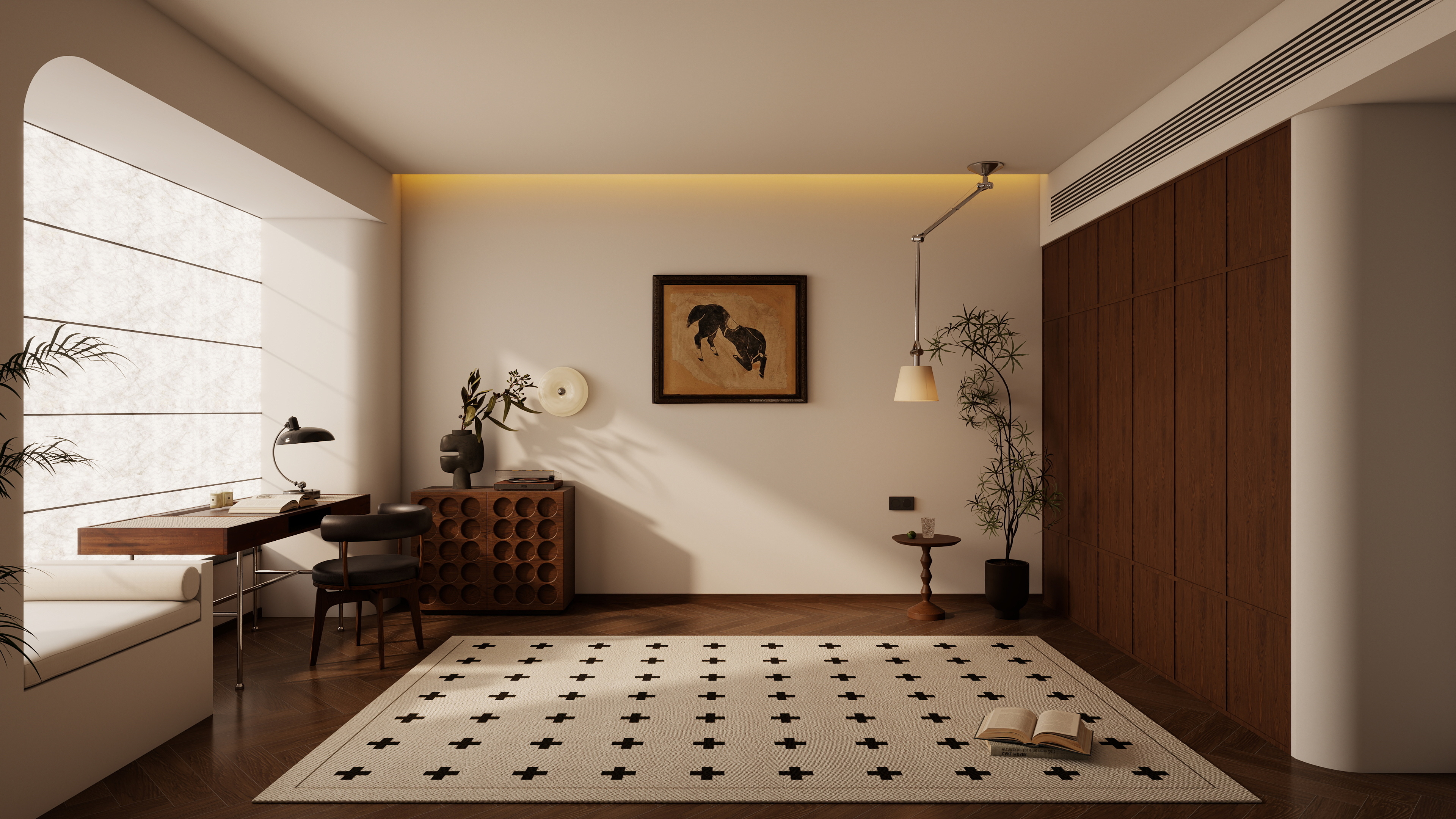 雾见山-侘寂中古卧室-装修设计方案