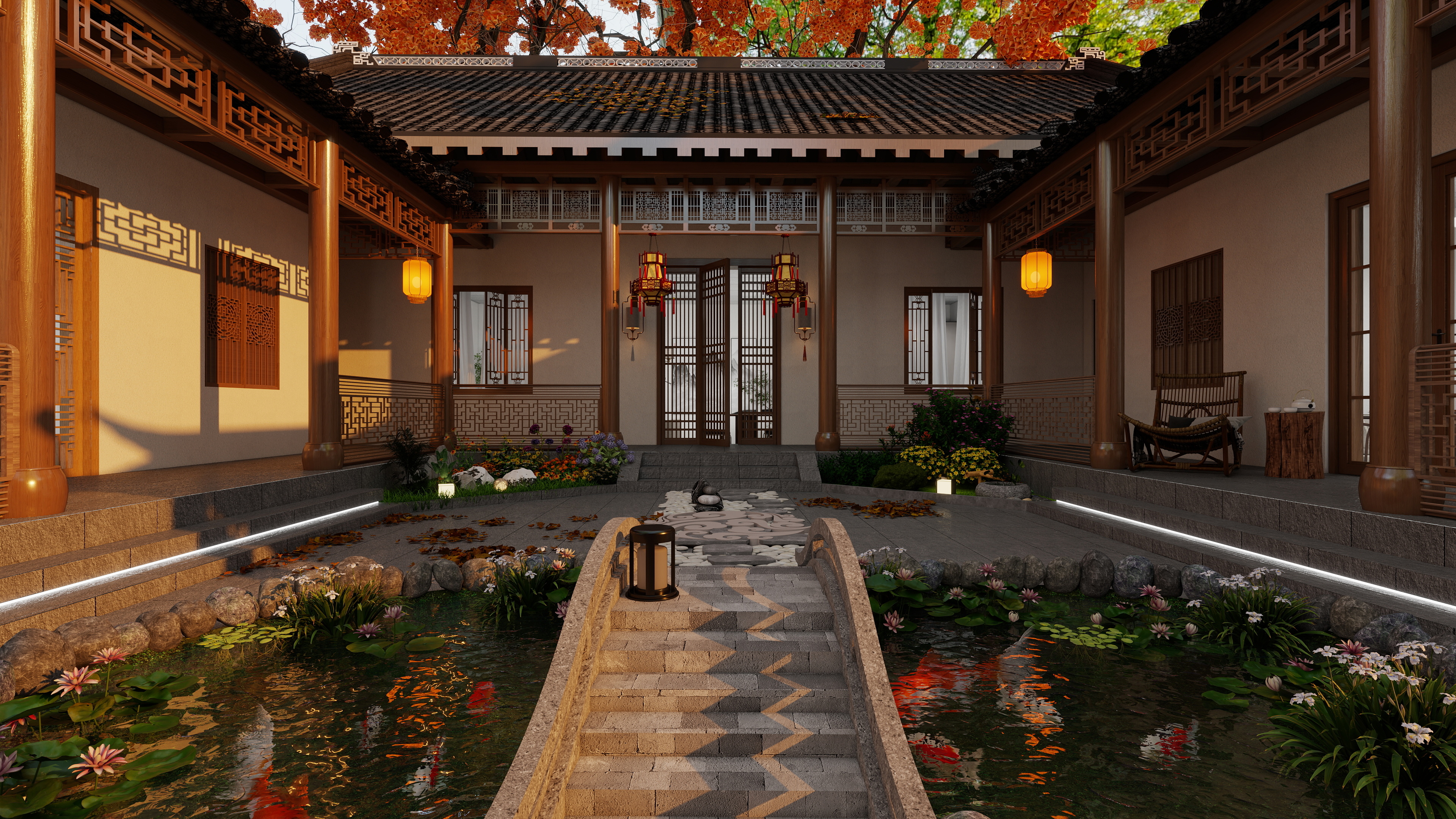 效果图只供参考实际效果以现场为准-中式四合院195㎡4室装修效果图