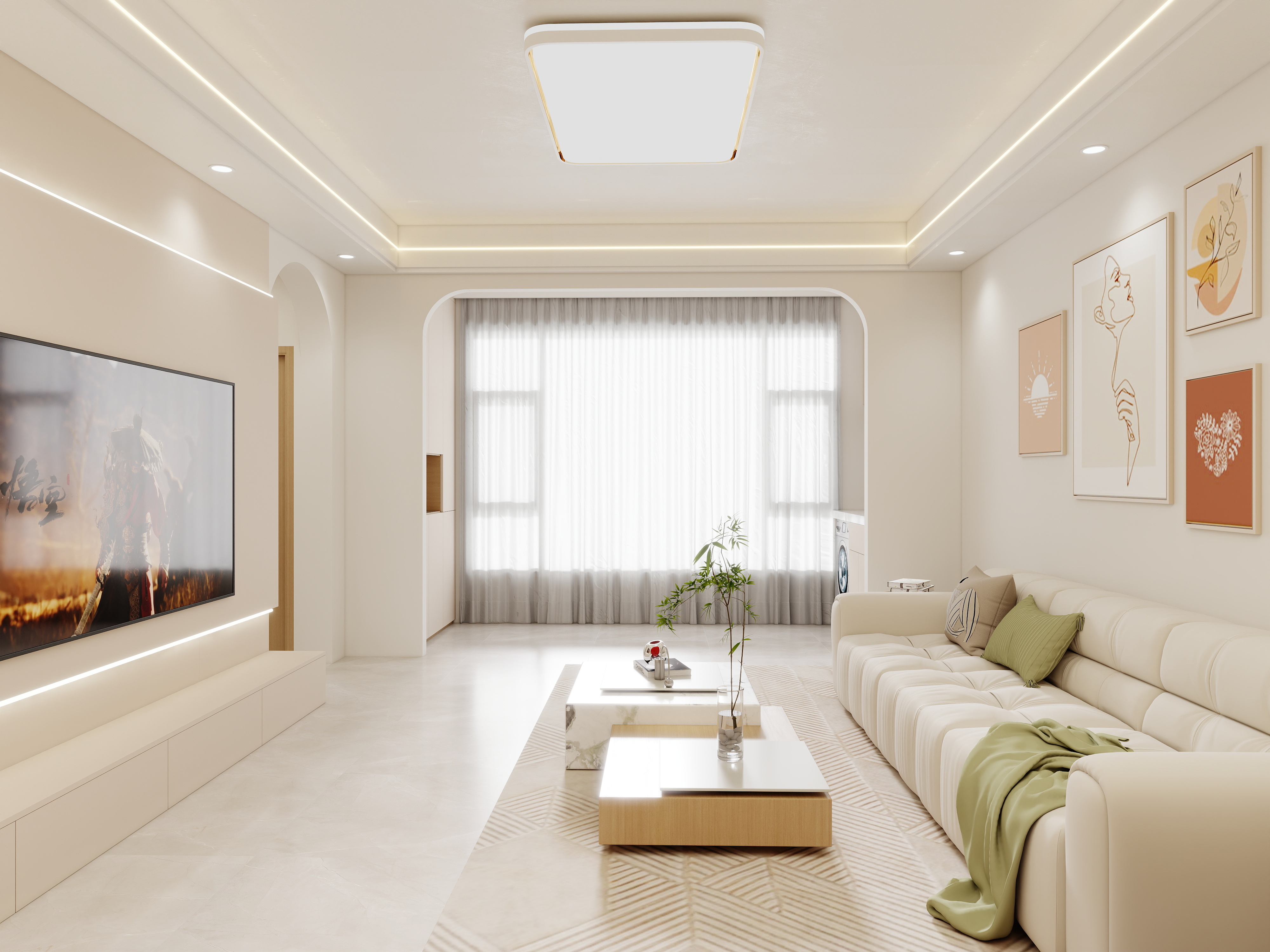 壹诺设计工作室-85㎡2室-原木奶油风装修效果图