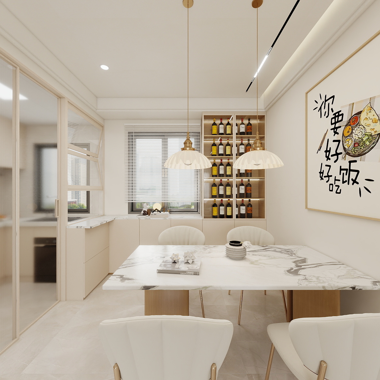 壹诺设计工作室-原木奶油风一层客餐厅装修效果图第4张