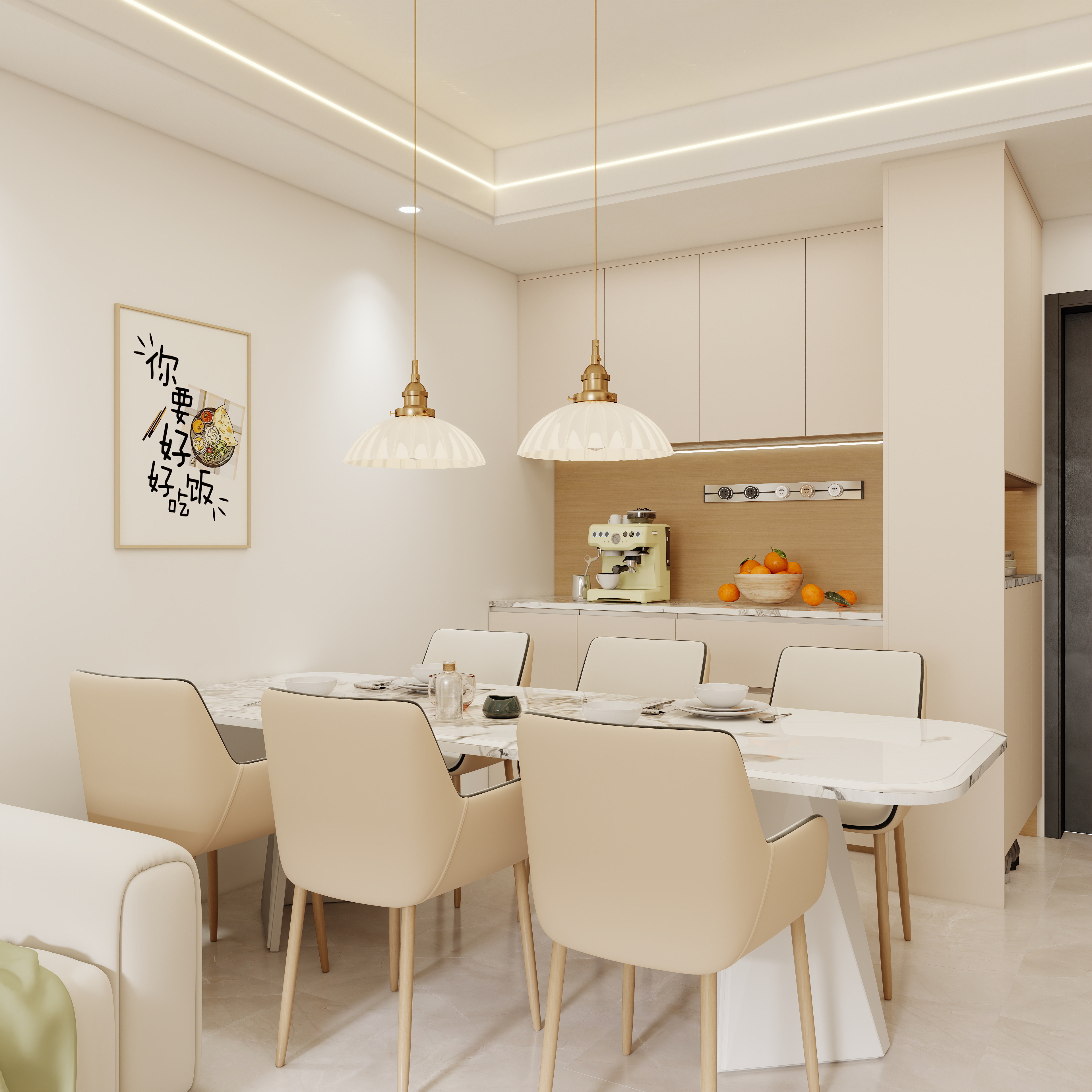 壹诺设计工作室-82㎡2室-奶油原木风 一层客餐厅装修效果图第2张