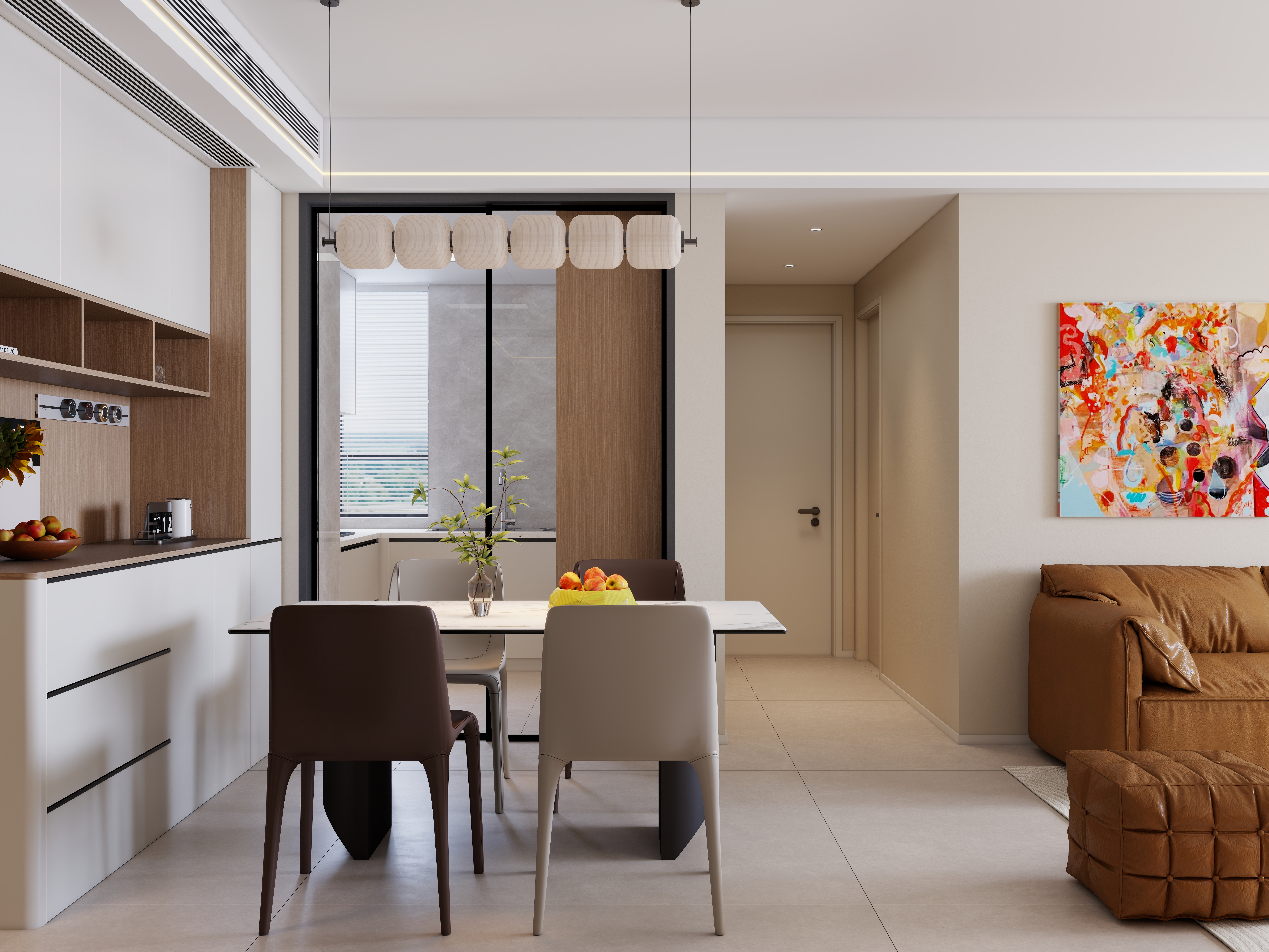 A-昭阳-现代奶油风一层客餐厅装修效果图第2张