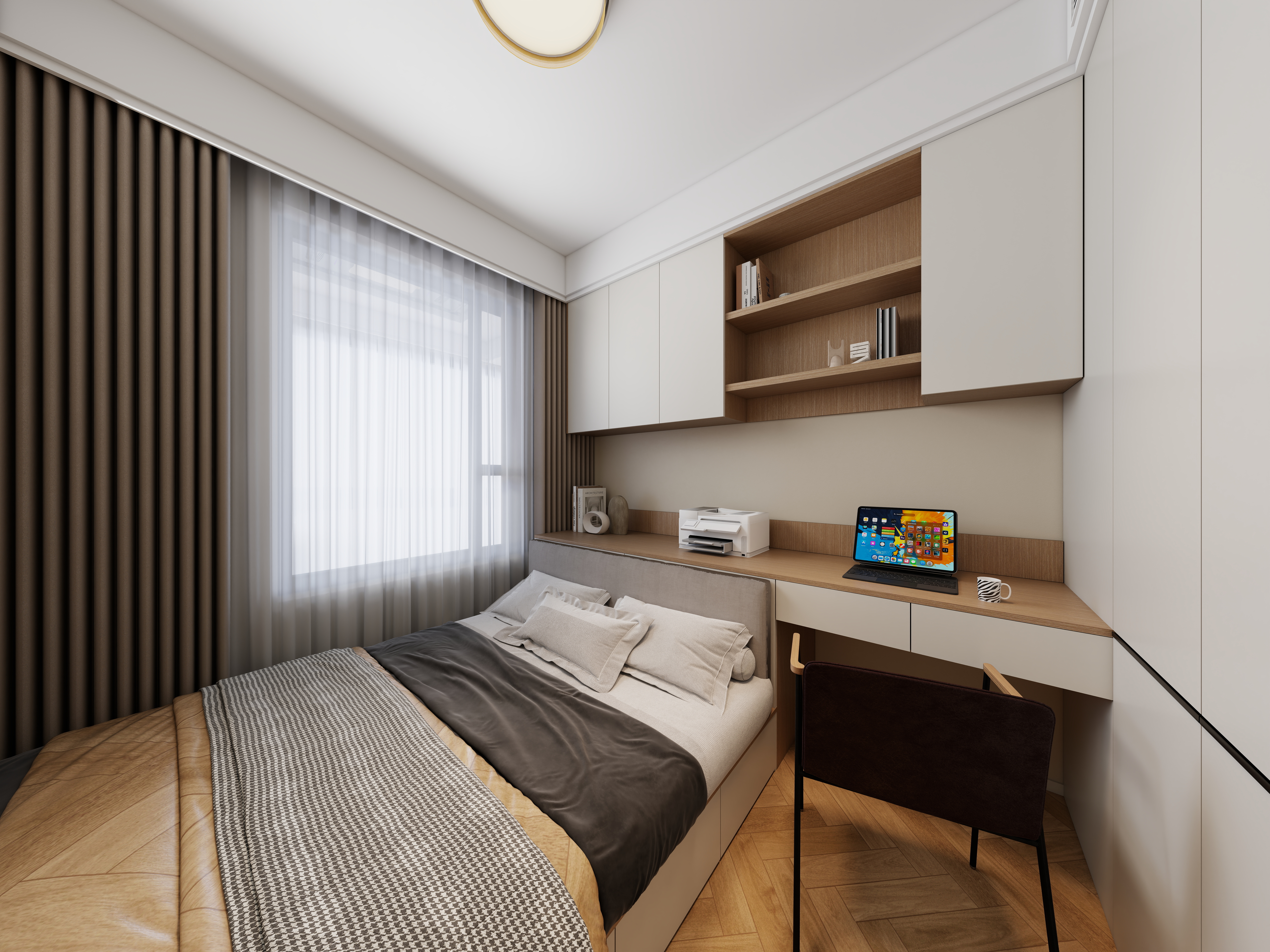 A-昭阳-现代奶油风一层次卧装修效果图第2张