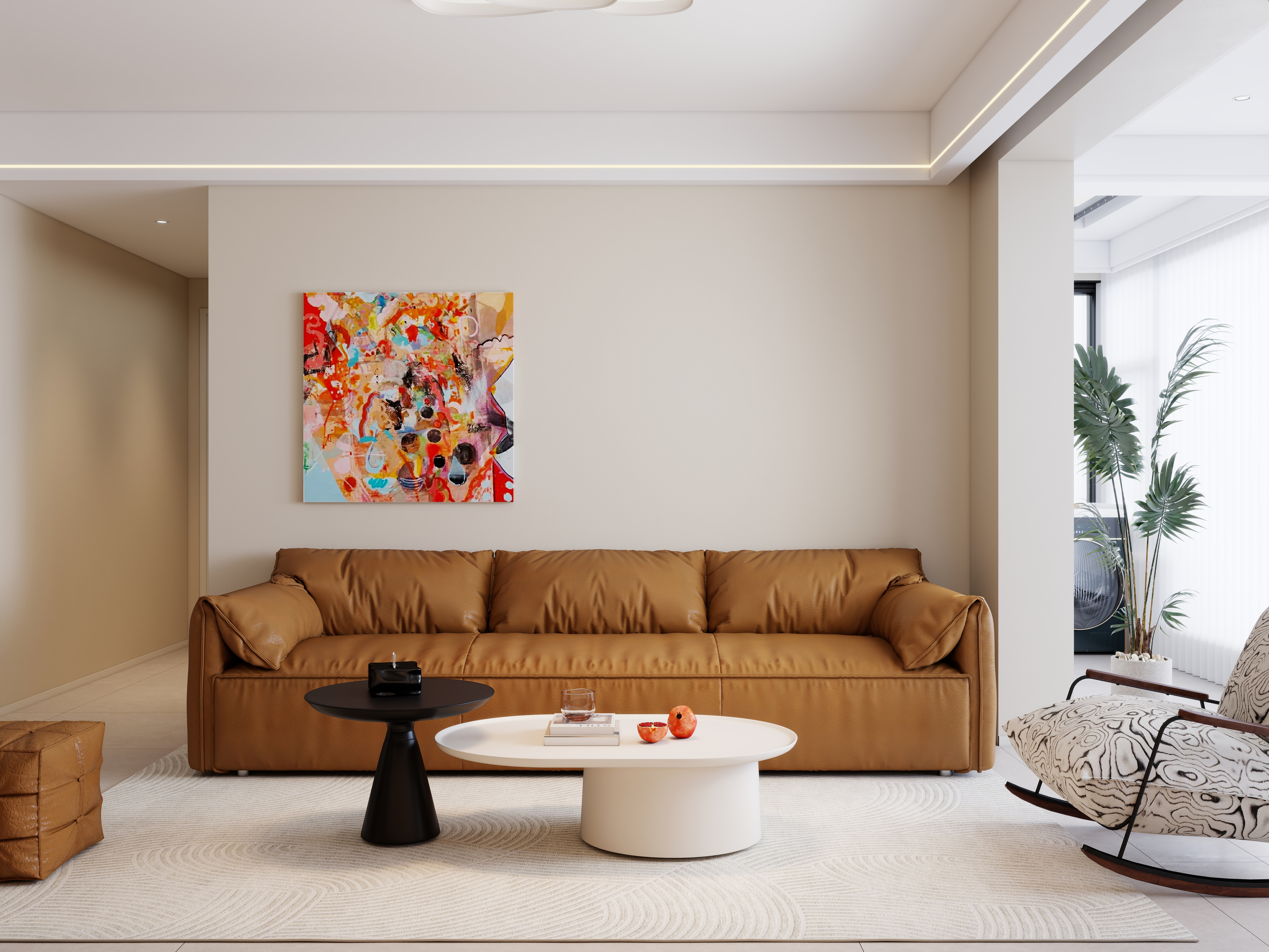 A-昭阳-现代奶油风一层客餐厅装修效果图第4张