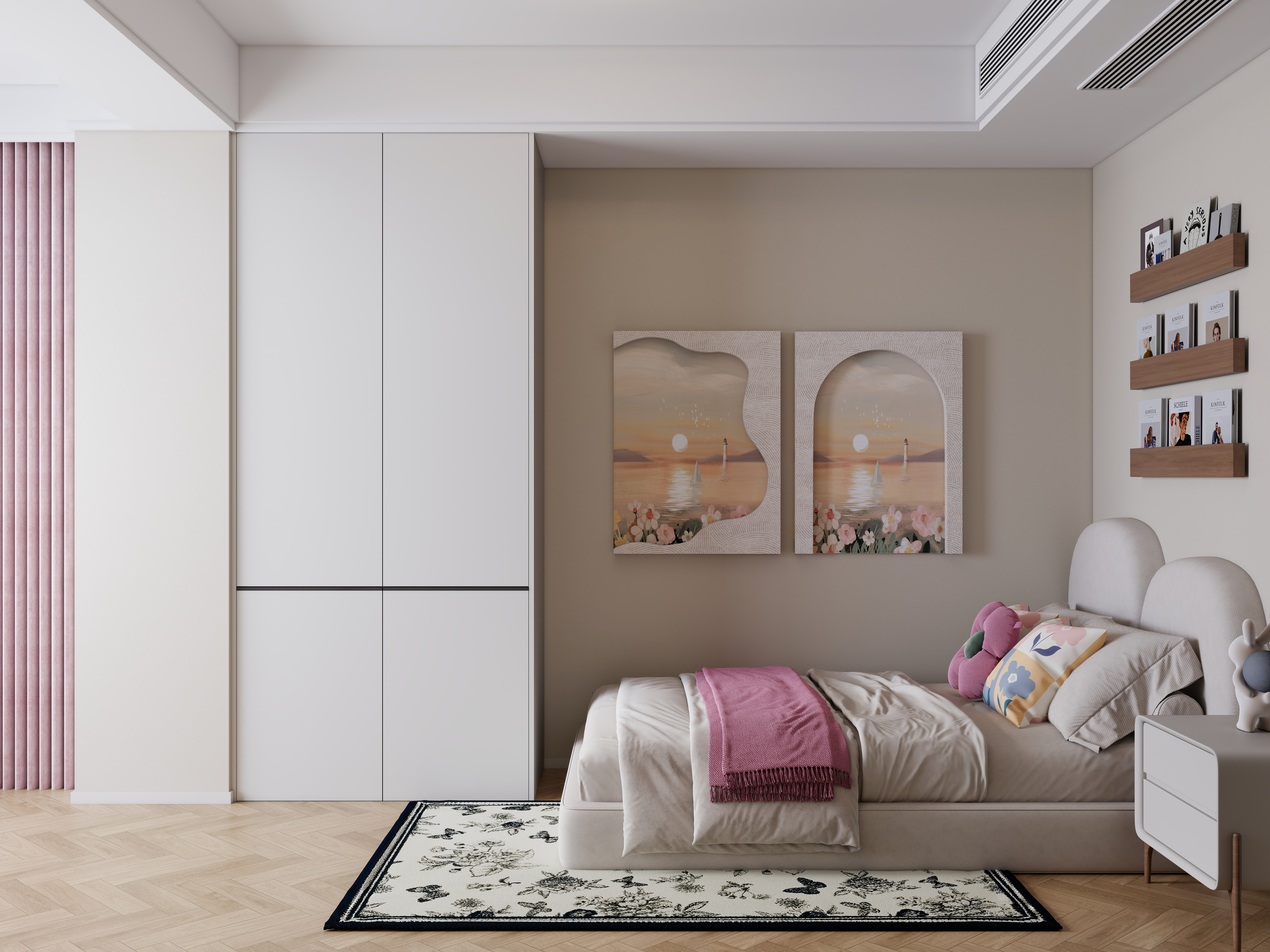 A-昭阳-现代奶油风一层次卧装修效果图第1张