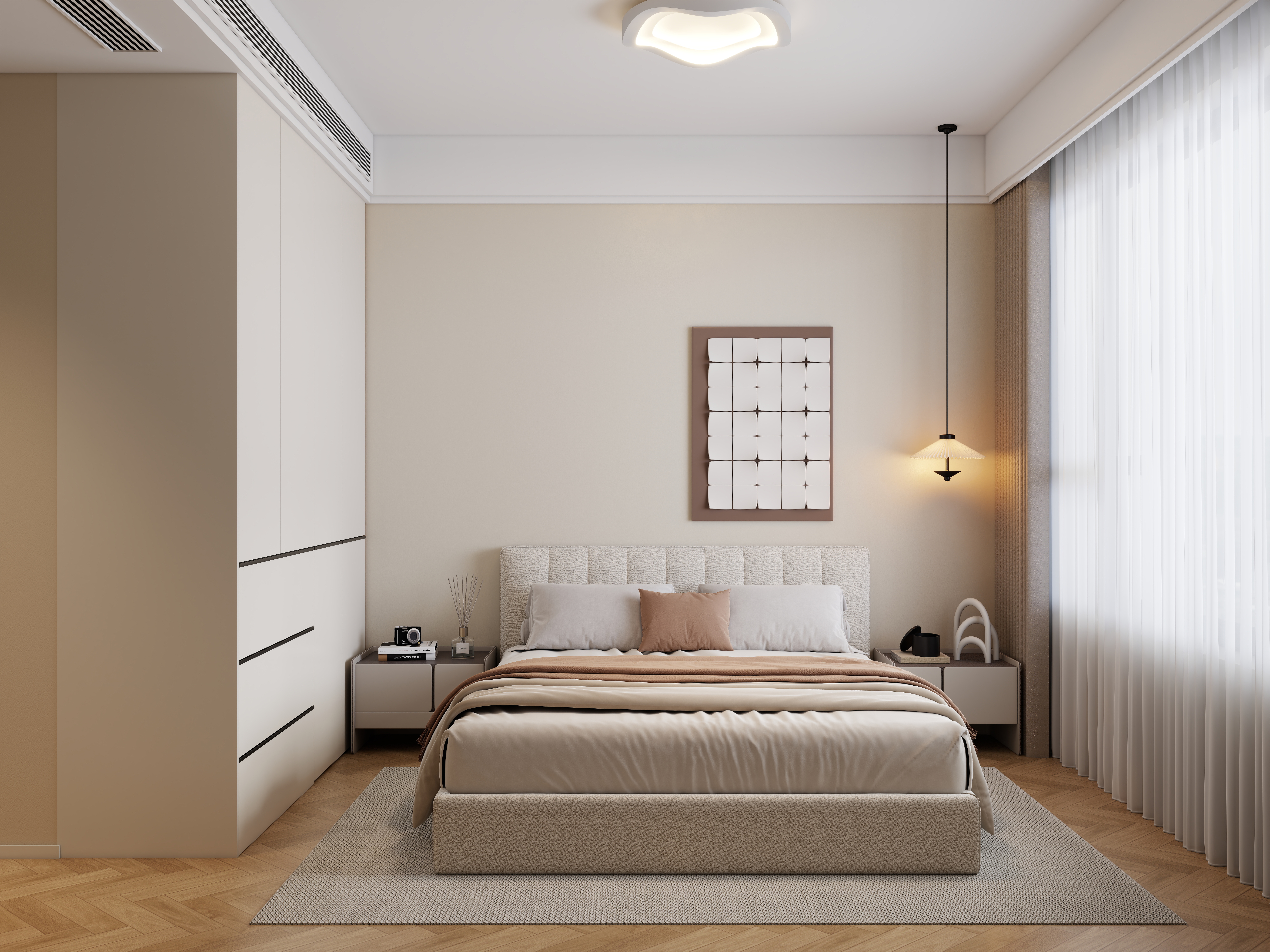 A-昭阳-现代奶油风一层次卧装修效果图第1张