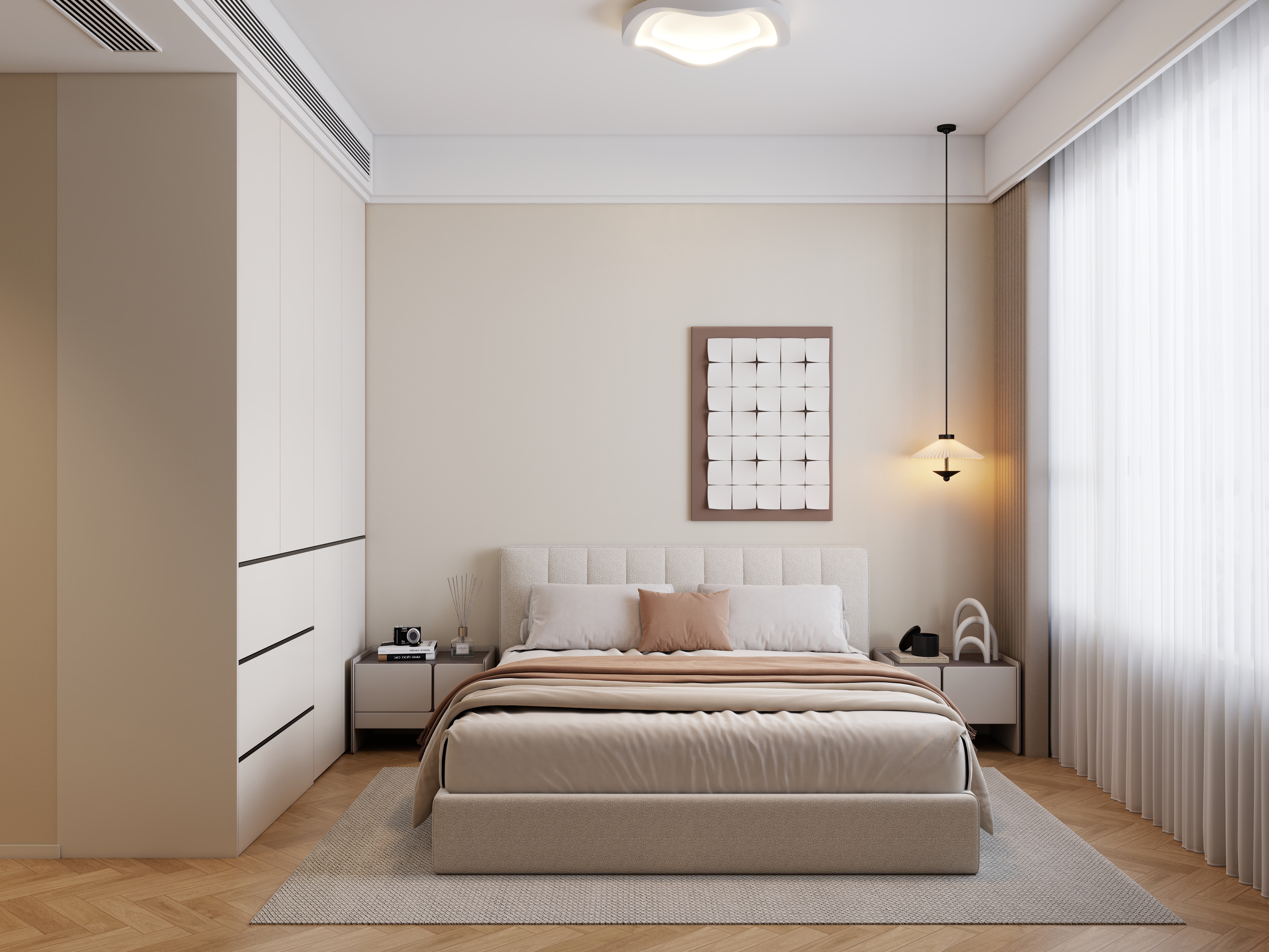 A-昭阳-现代奶油风一层次卧装修效果图第4张