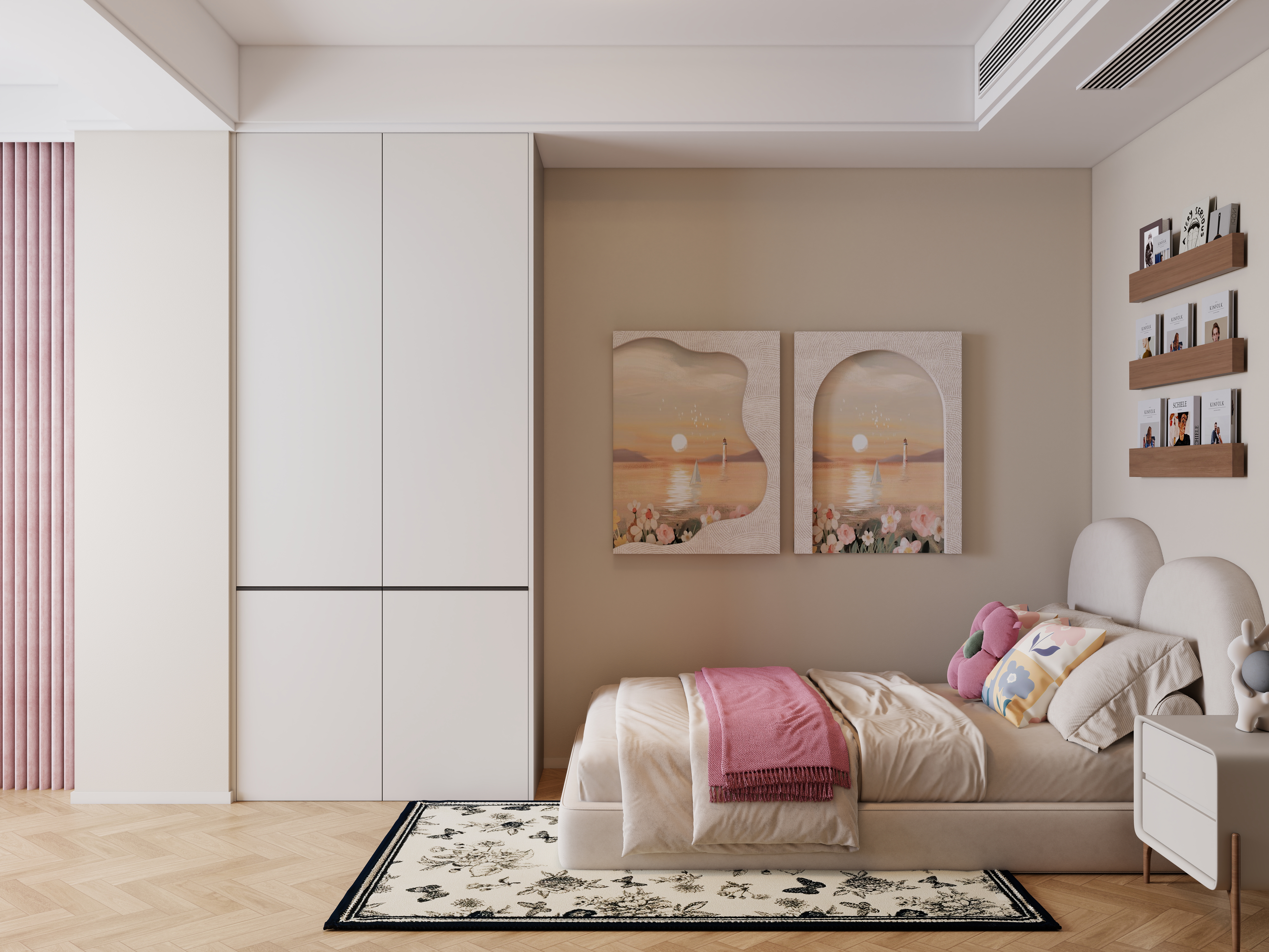 A-昭阳-现代奶油风一层次卧装修效果图第2张