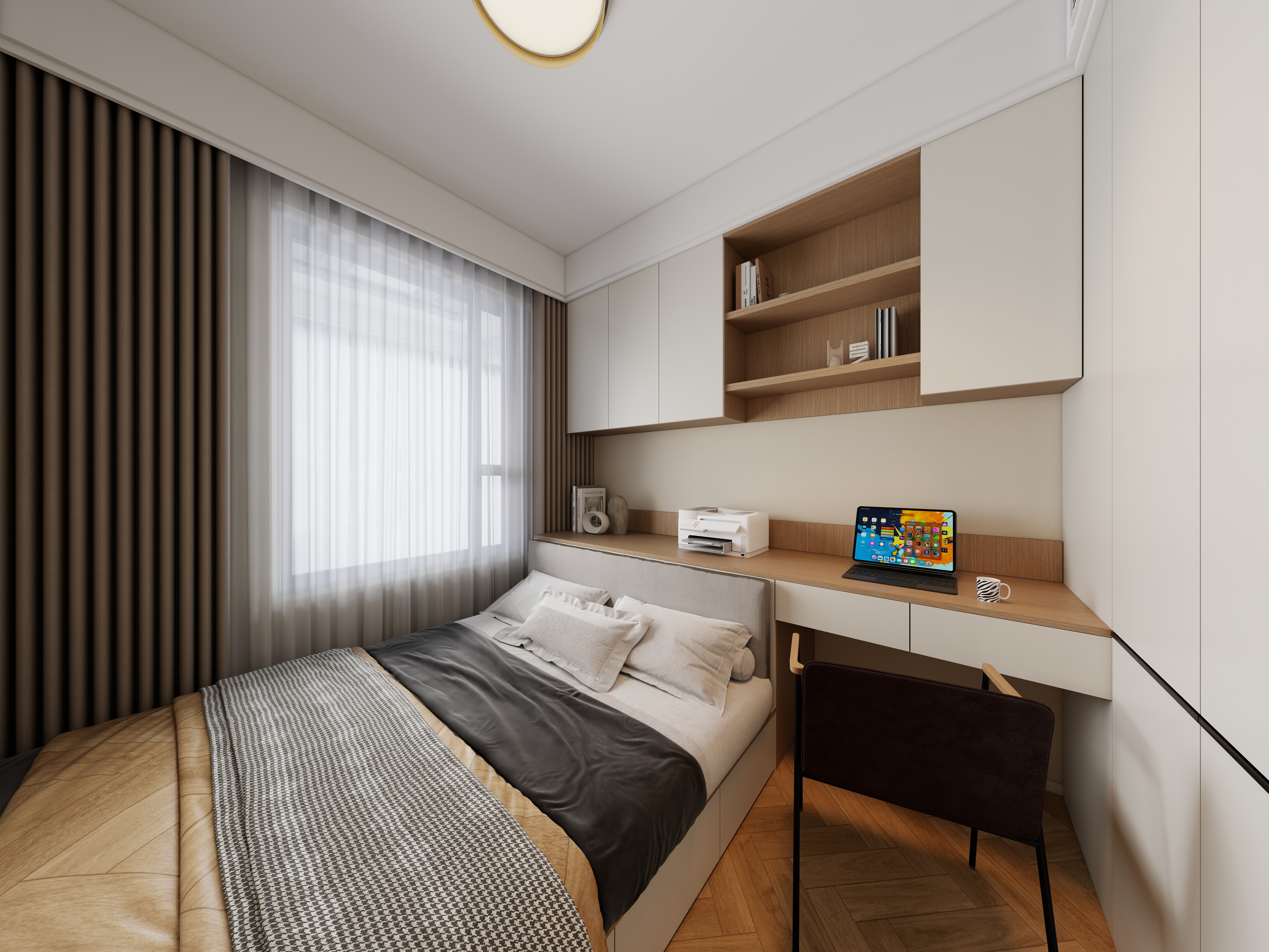 A-昭阳-现代奶油风一层次卧装修效果图第1张