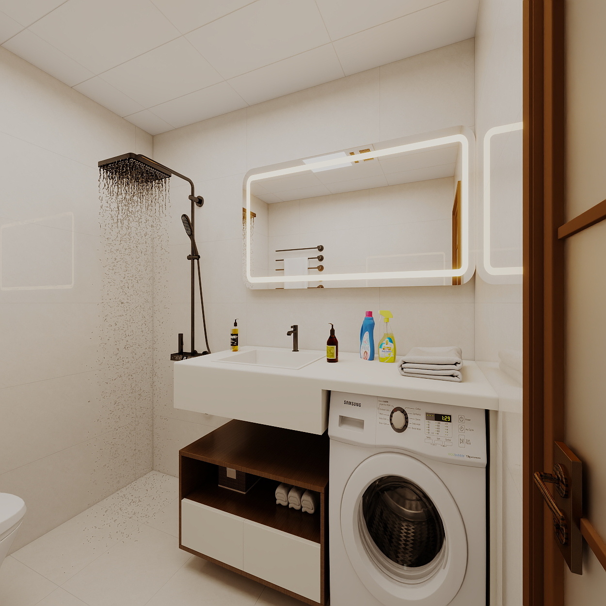 艺雅丽-99平中古奶油风 一层次卫装修效果图第3张