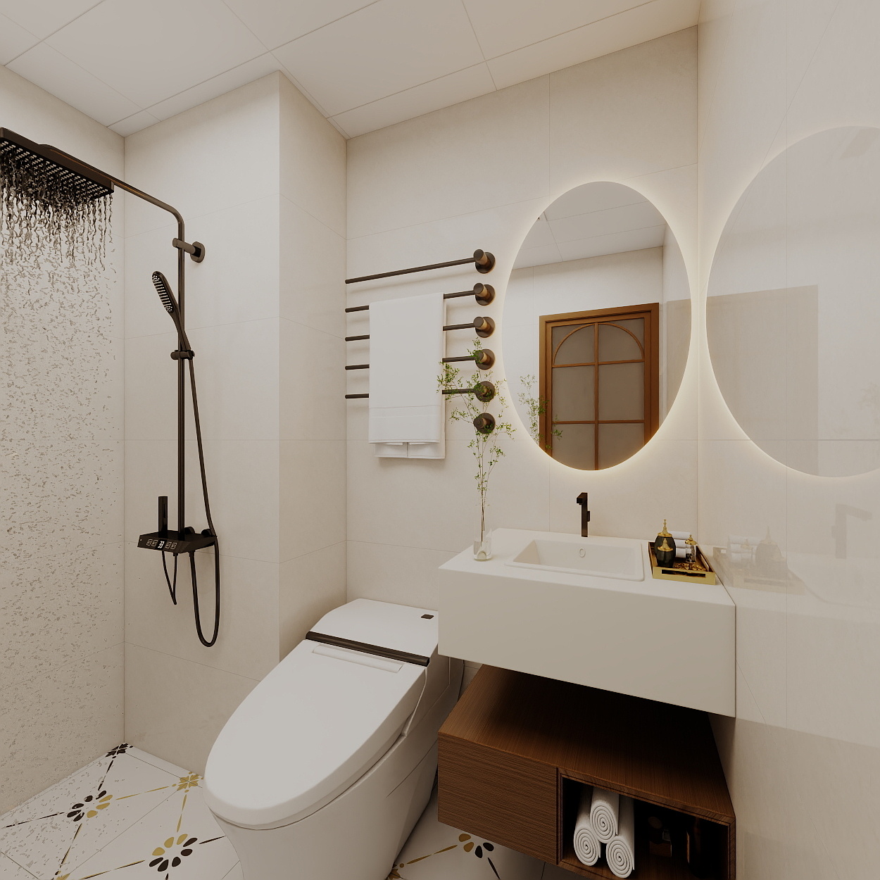 艺雅丽-99平中古奶油风 一层主卫装修效果图第3张