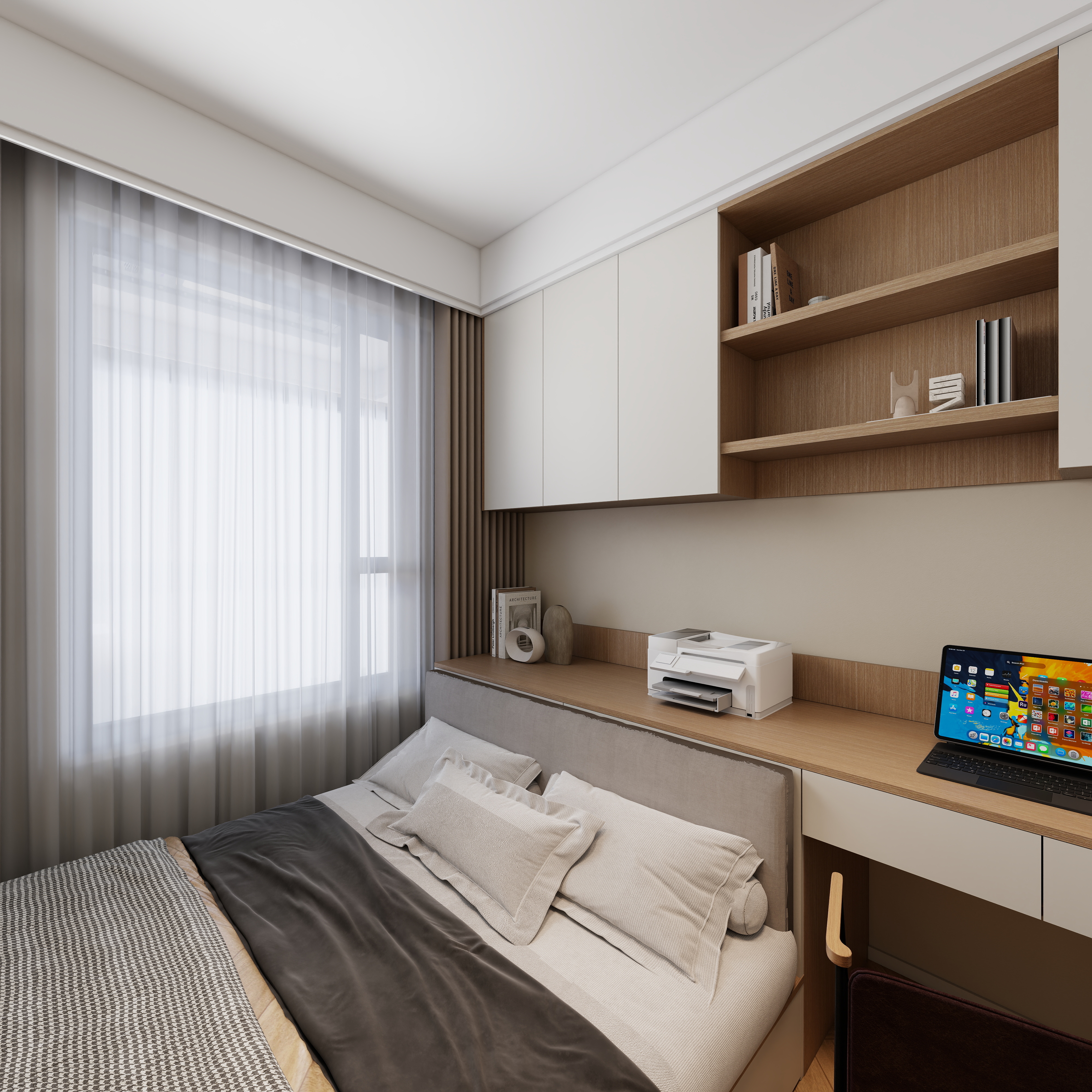 A-昭阳-现代奶油风一层次卧装修效果图第3张