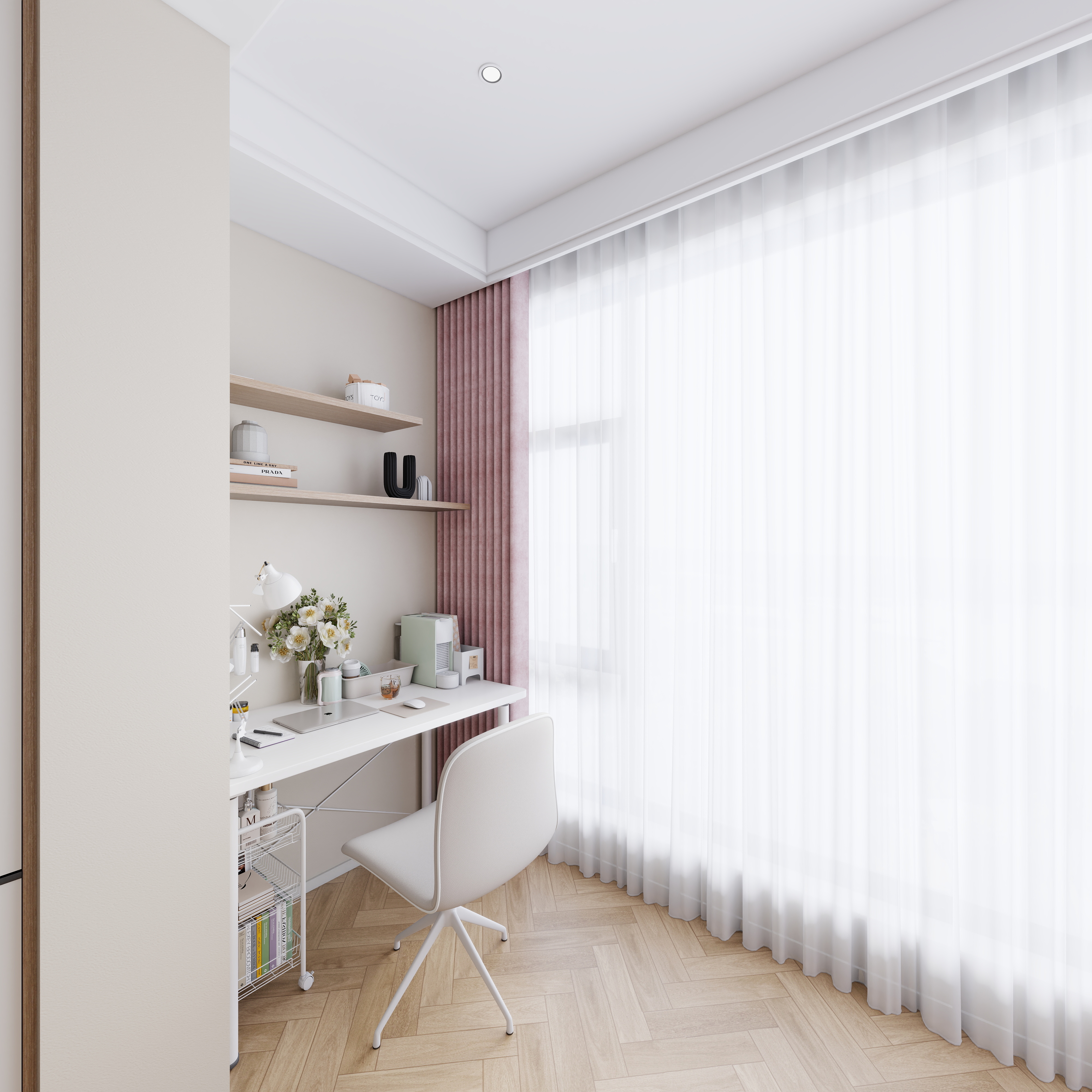 A-昭阳-现代奶油风一层次卧装修效果图第4张