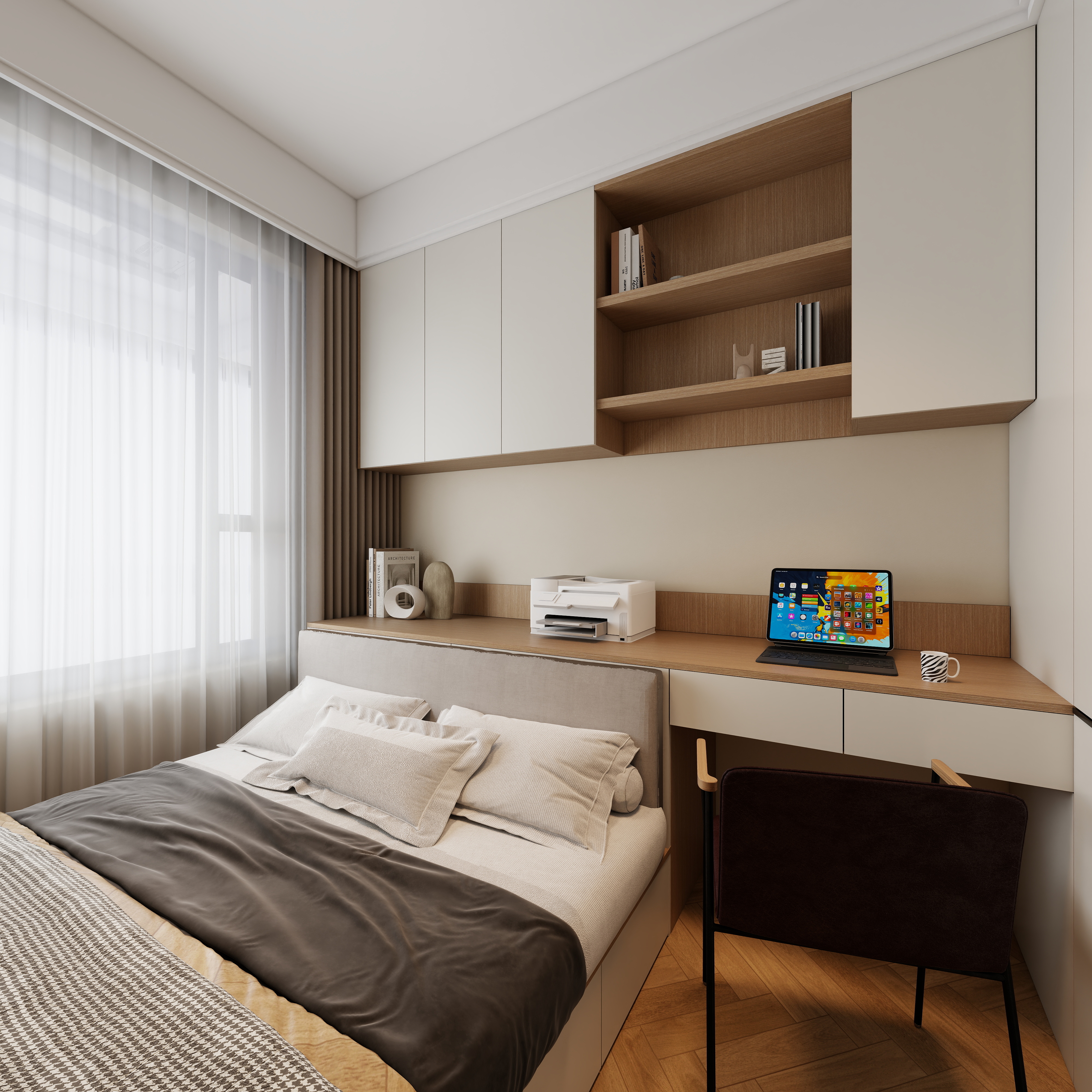 A-昭阳-现代奶油风一层次卧装修效果图第5张