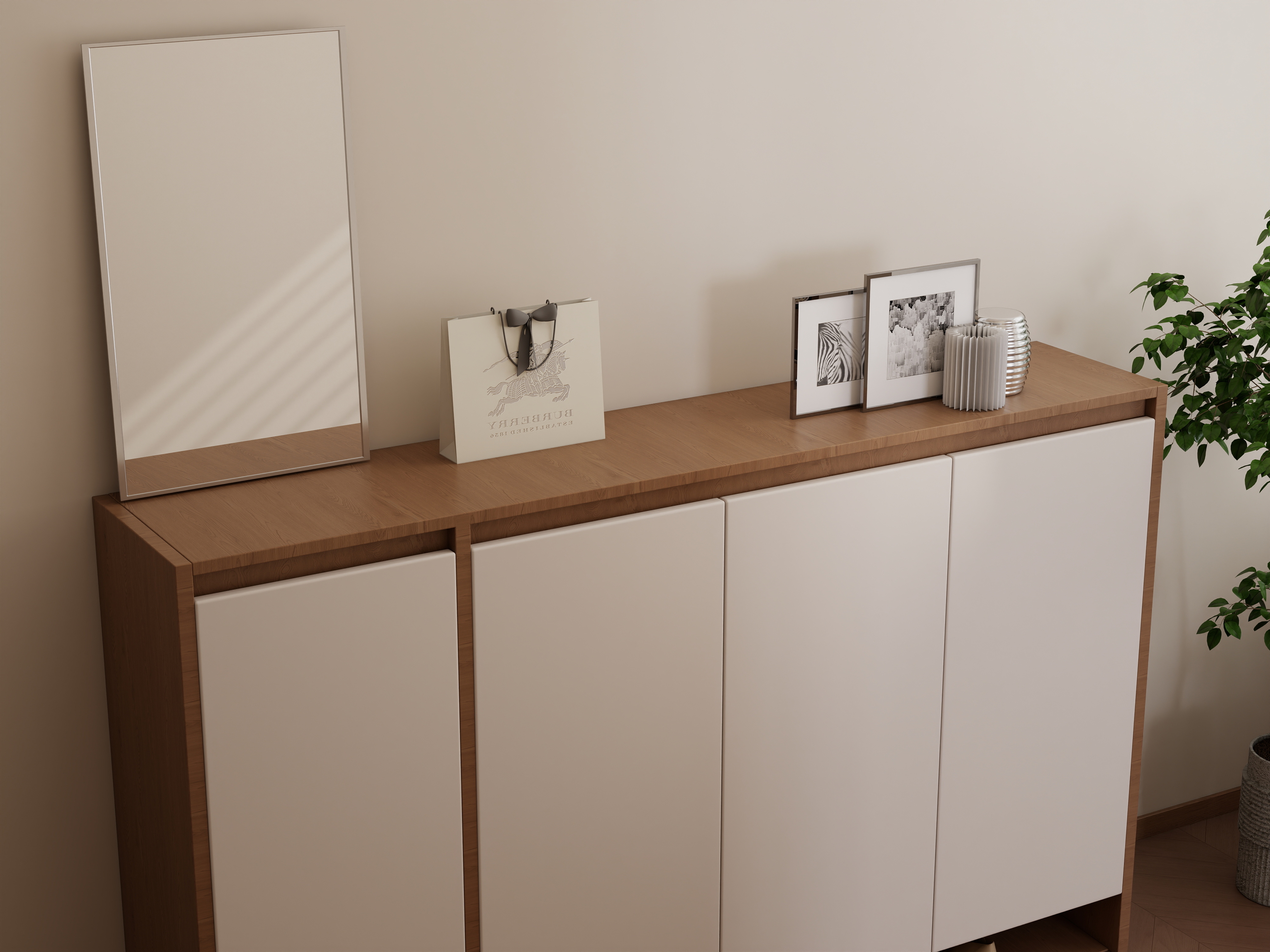 庄育霖-清水河畔102平奶油原木风3室装修效果图