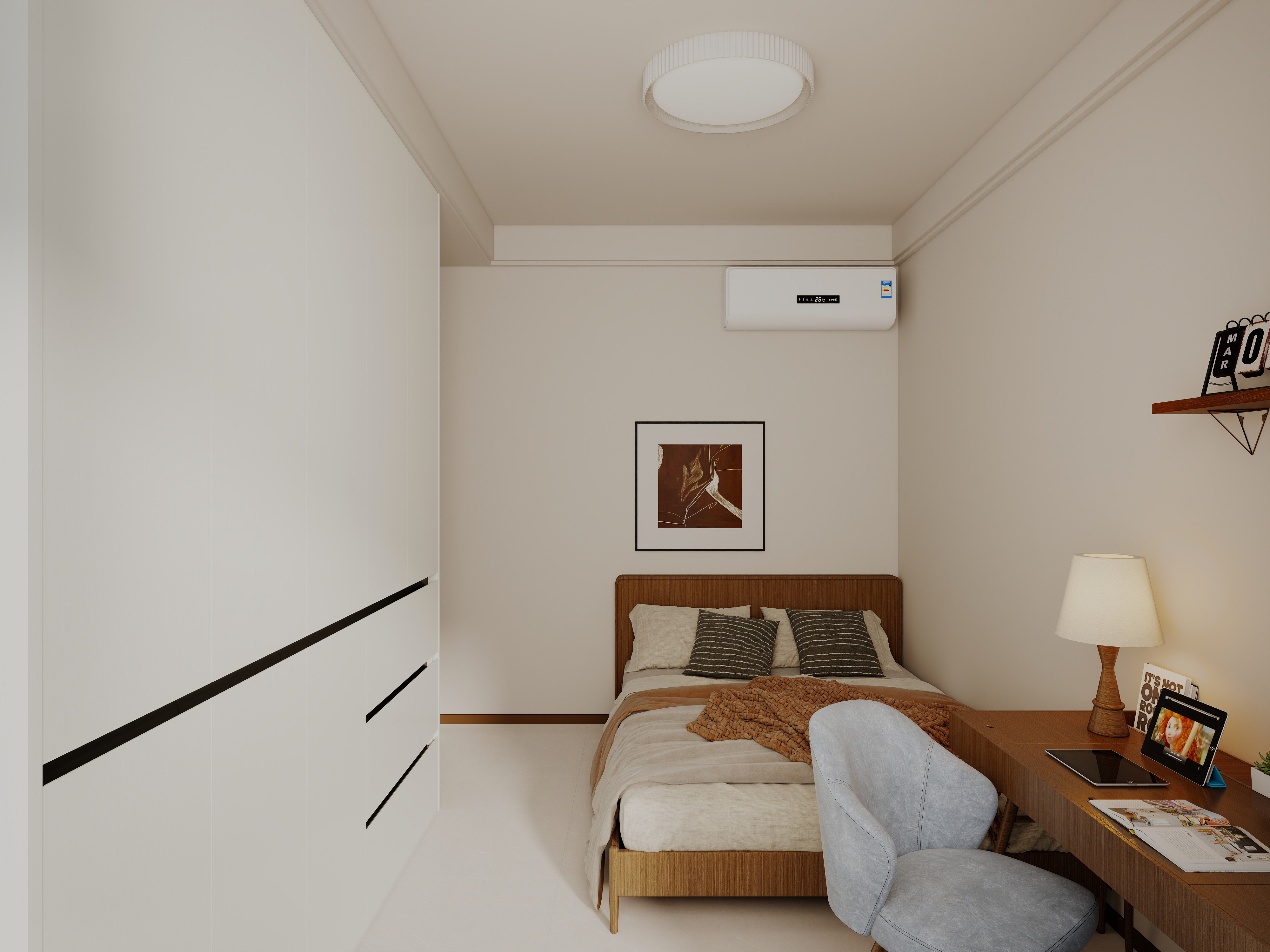 艺雅丽-99平中古奶油风 一层老人房装修效果图第3张