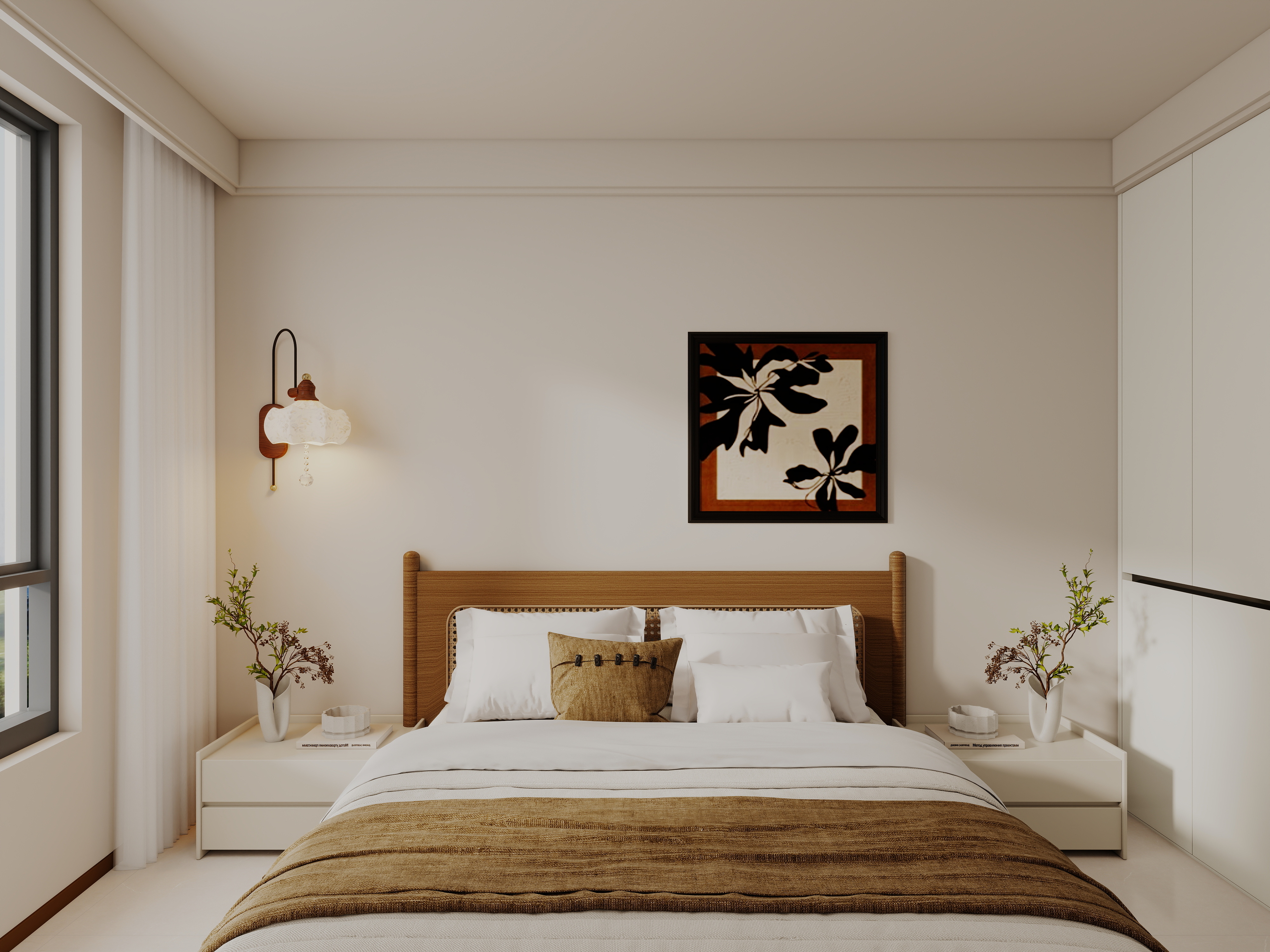 艺雅丽-99平中古奶油风 一层主卧装修效果图第3张