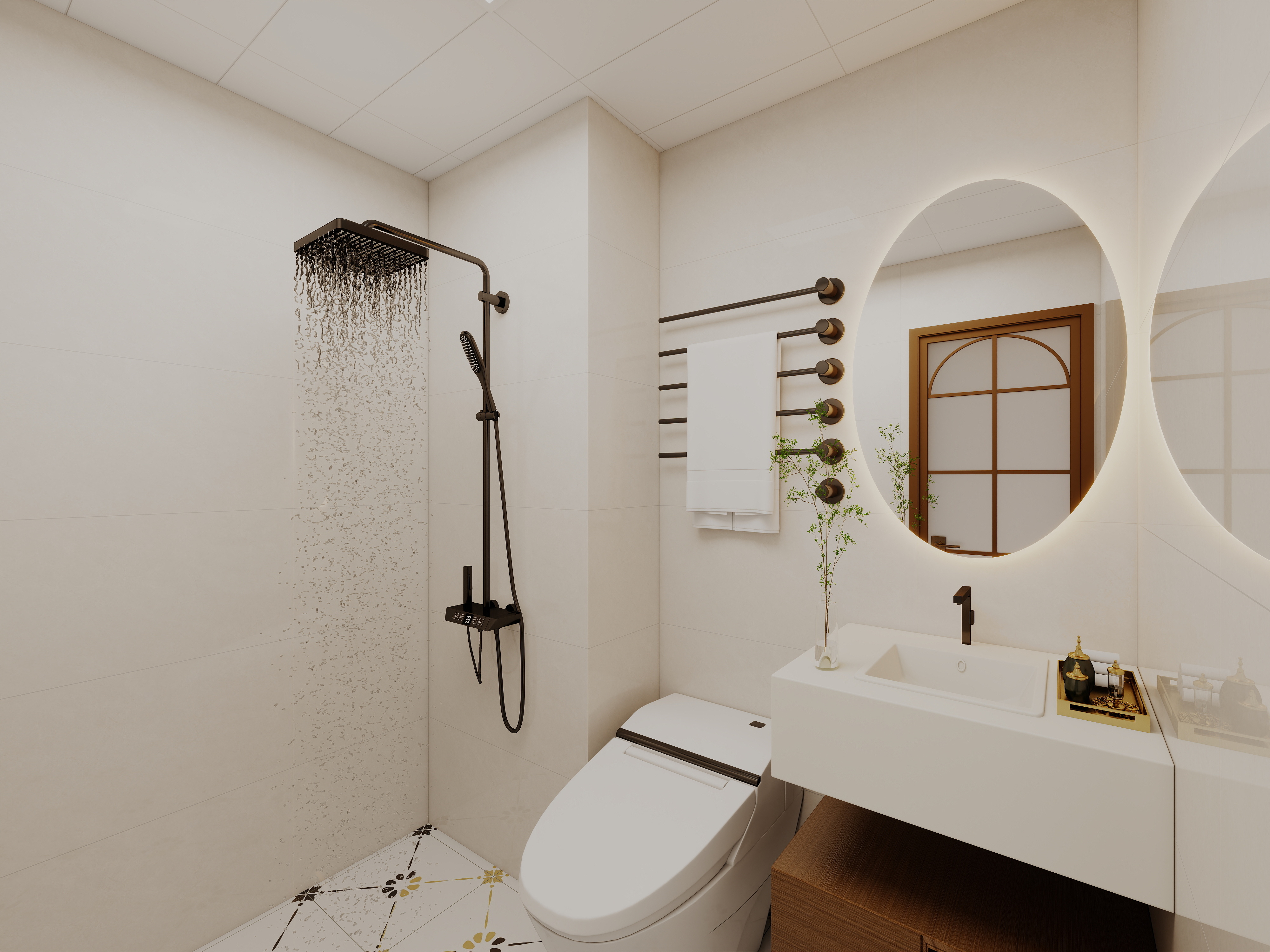 艺雅丽-99平中古奶油风 一层主卫装修效果图第1张