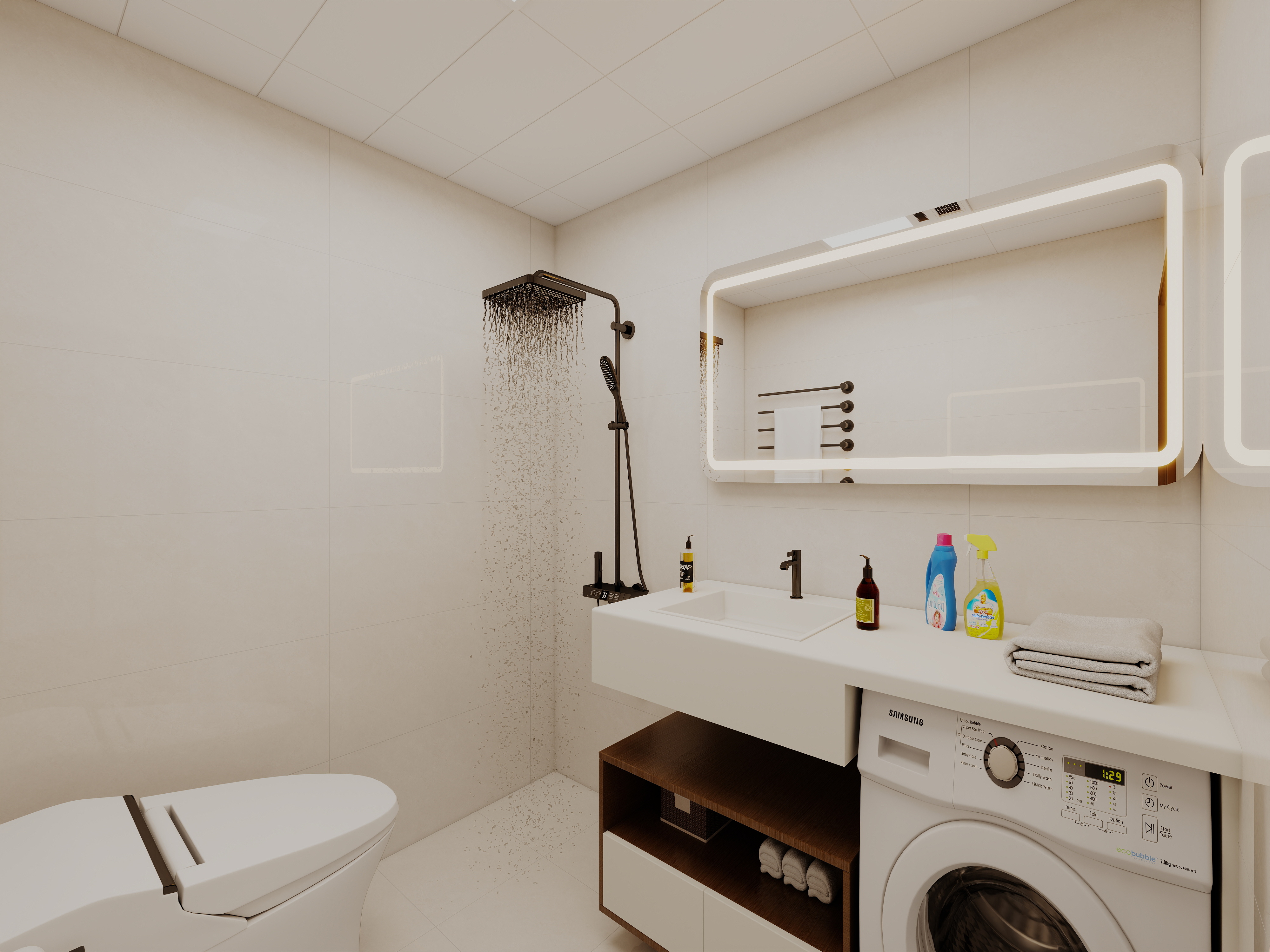 艺雅丽-99平中古奶油风 一层次卫装修效果图第2张