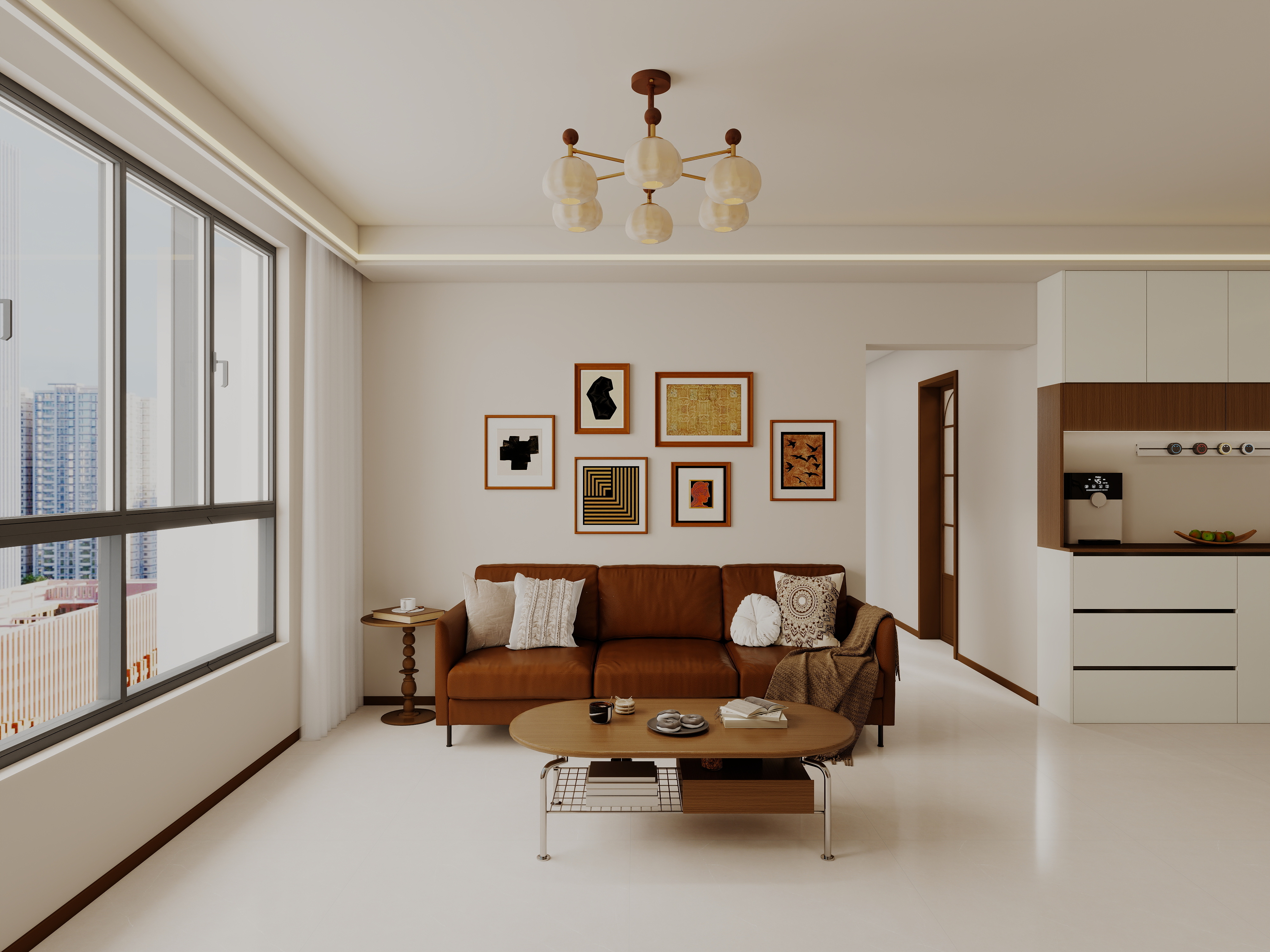 艺雅丽-99平中古奶油风 一层客餐厅装修效果图第5张