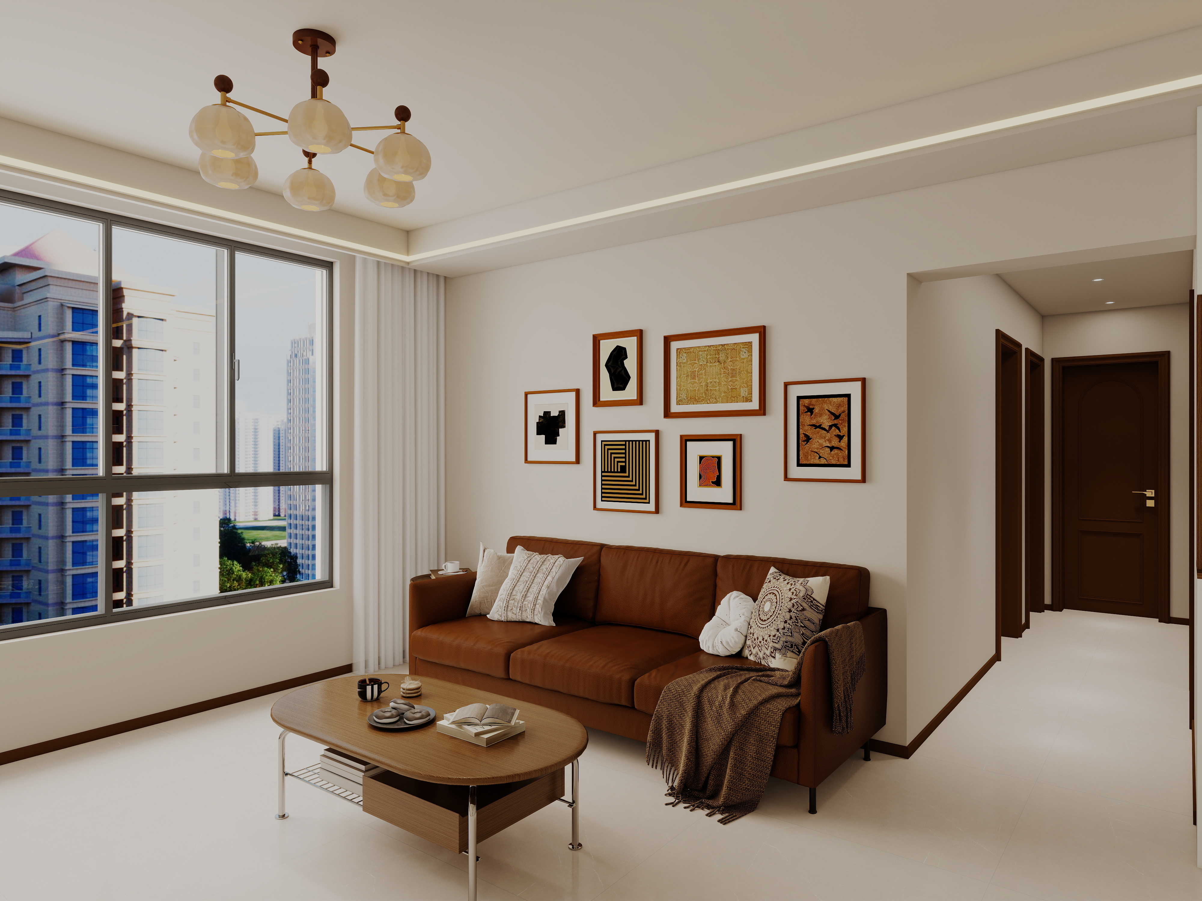 艺雅丽-99平中古奶油风 一层客餐厅装修效果图第3张