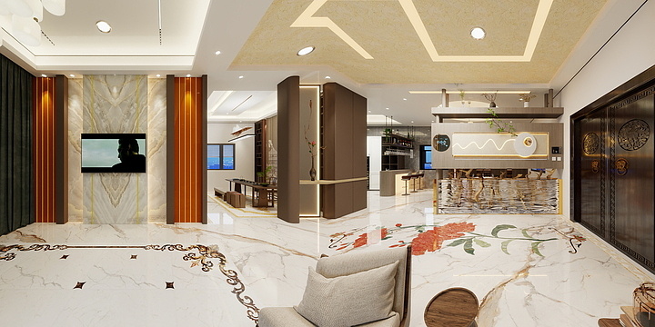 春晓之梦-王总杭州自建别墅一楼奢华高端方案-装修设计方案