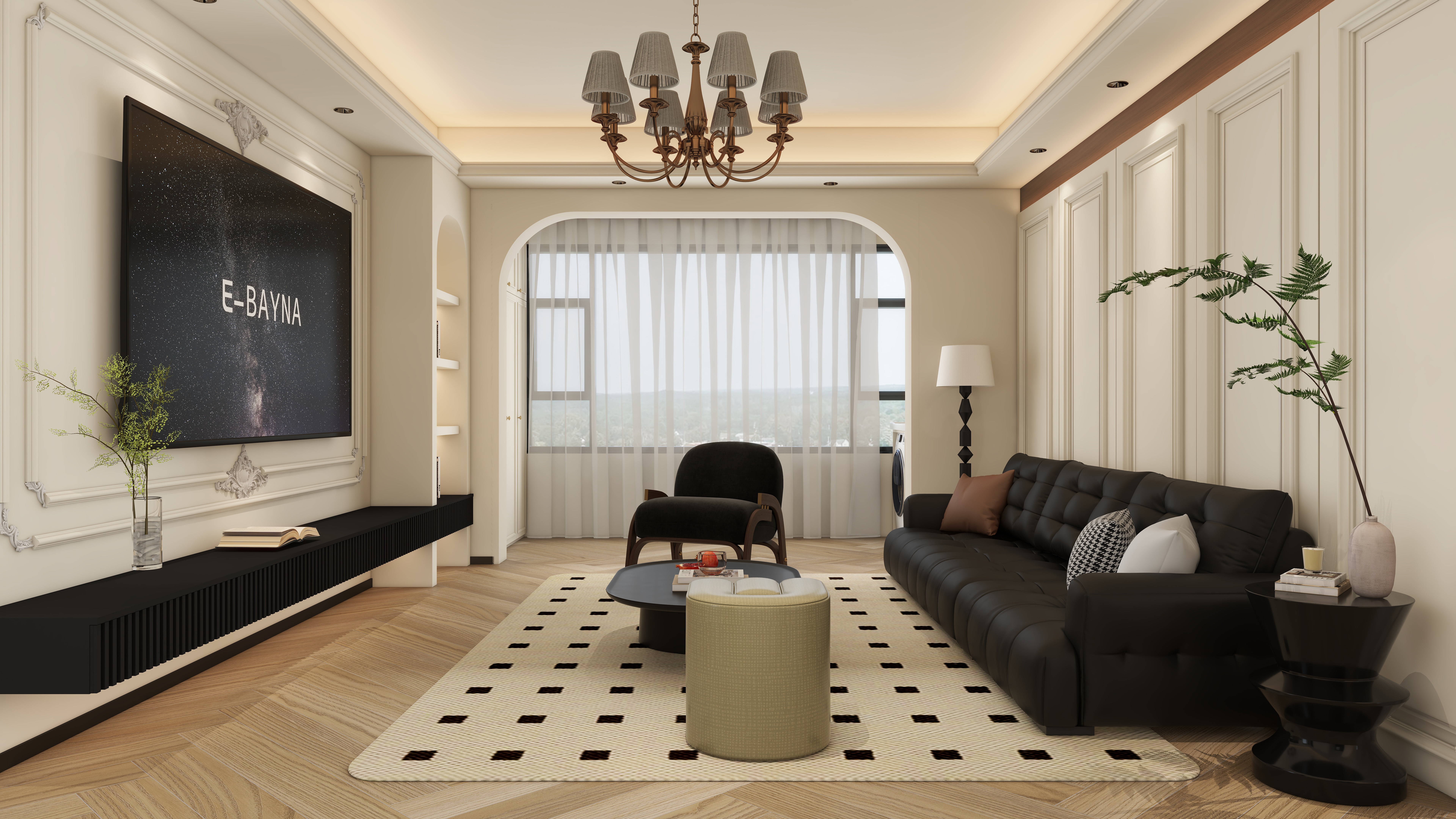 大金空调官方-乳白流光,邂逅法式复古的 130㎡浪漫栖居一层客厅装修效果图第2张