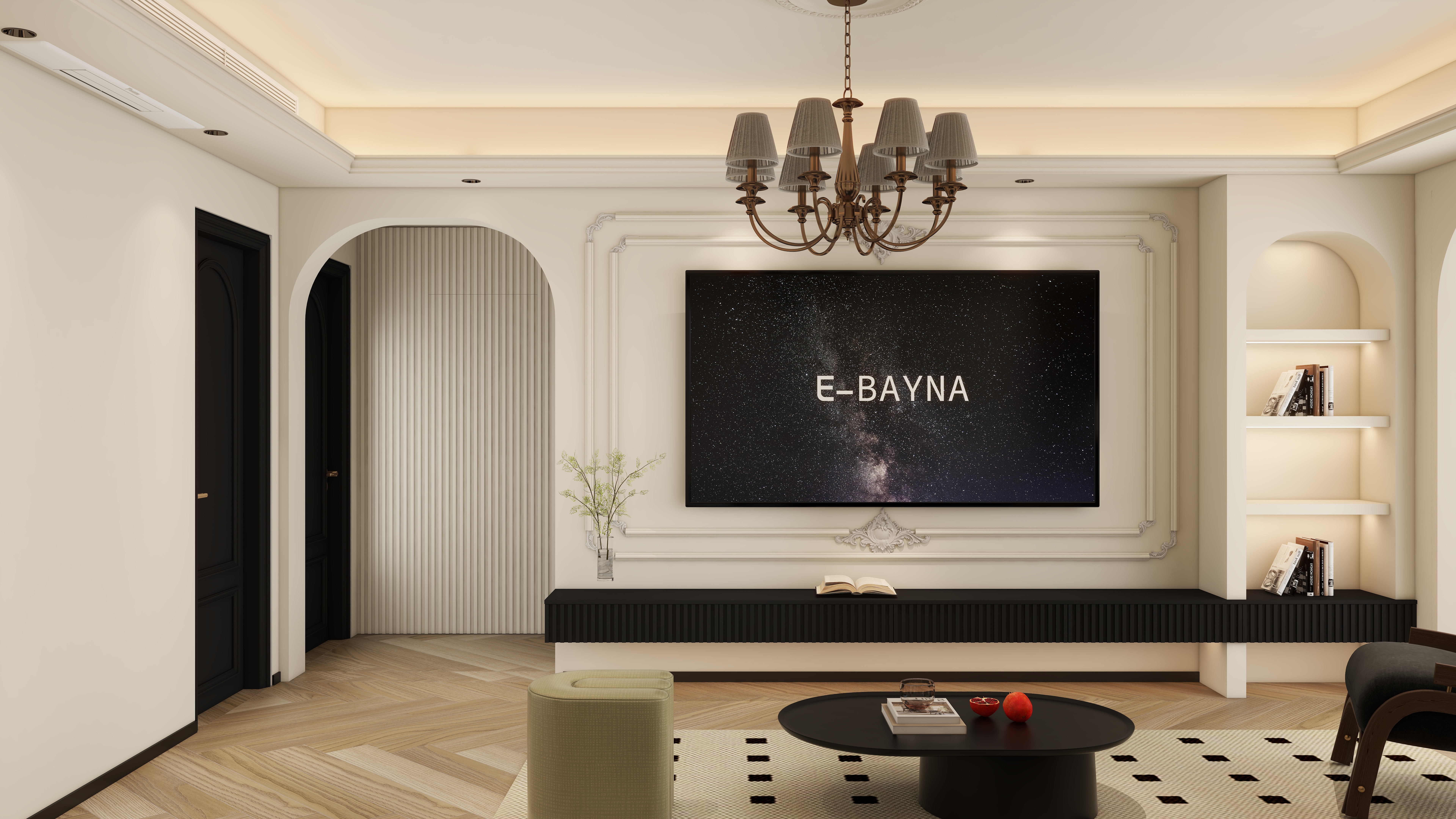 大金空调官方-乳白流光,邂逅法式复古的 130㎡浪漫栖居一层客厅装修效果图第3张