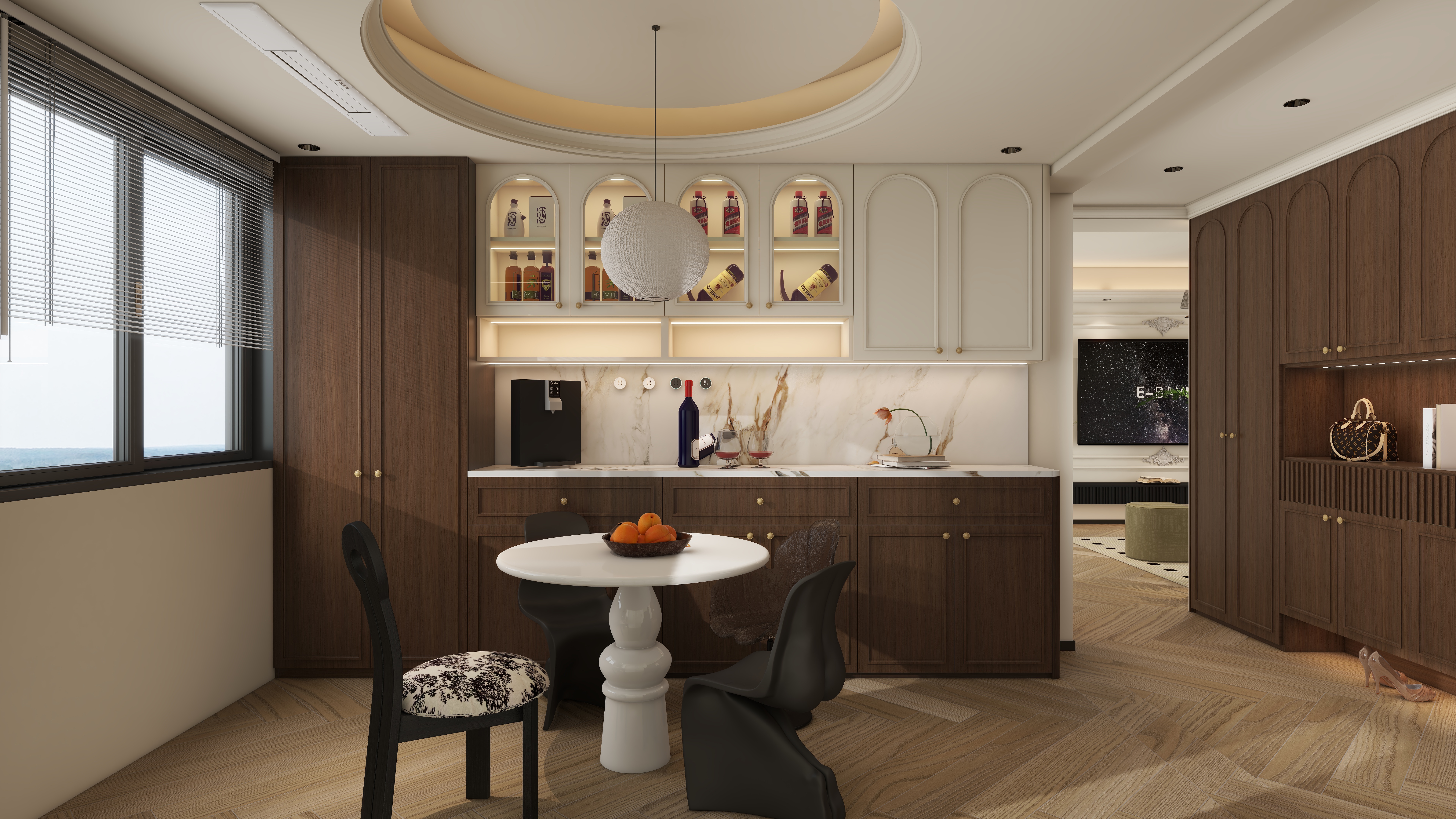 大金空调官方-乳白流光,邂逅法式复古的 130㎡浪漫栖居一层餐厅装修效果图第2张