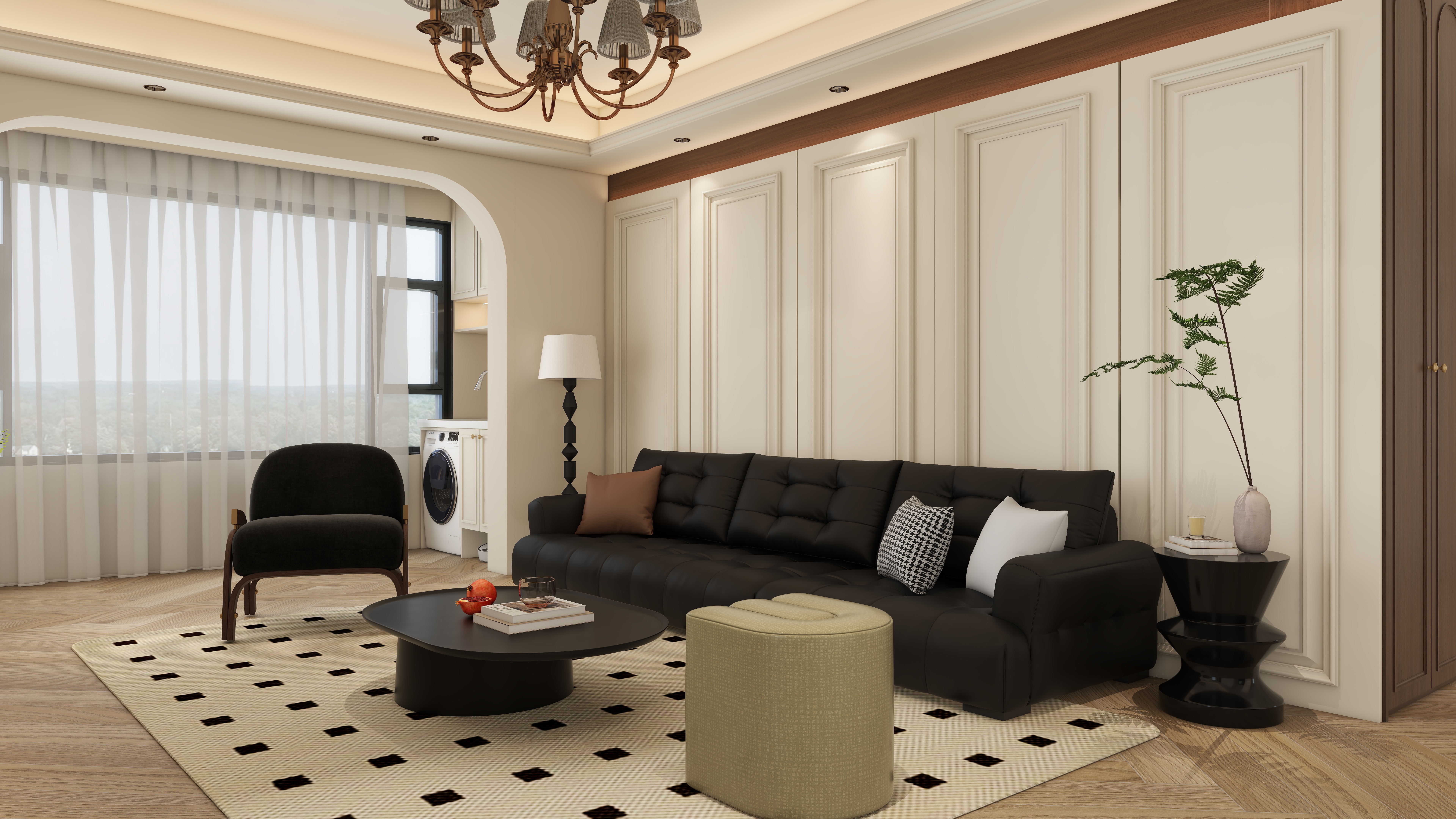 大金空调官方-乳白流光,邂逅法式复古的 130㎡浪漫栖居一层客厅装修效果图第1张