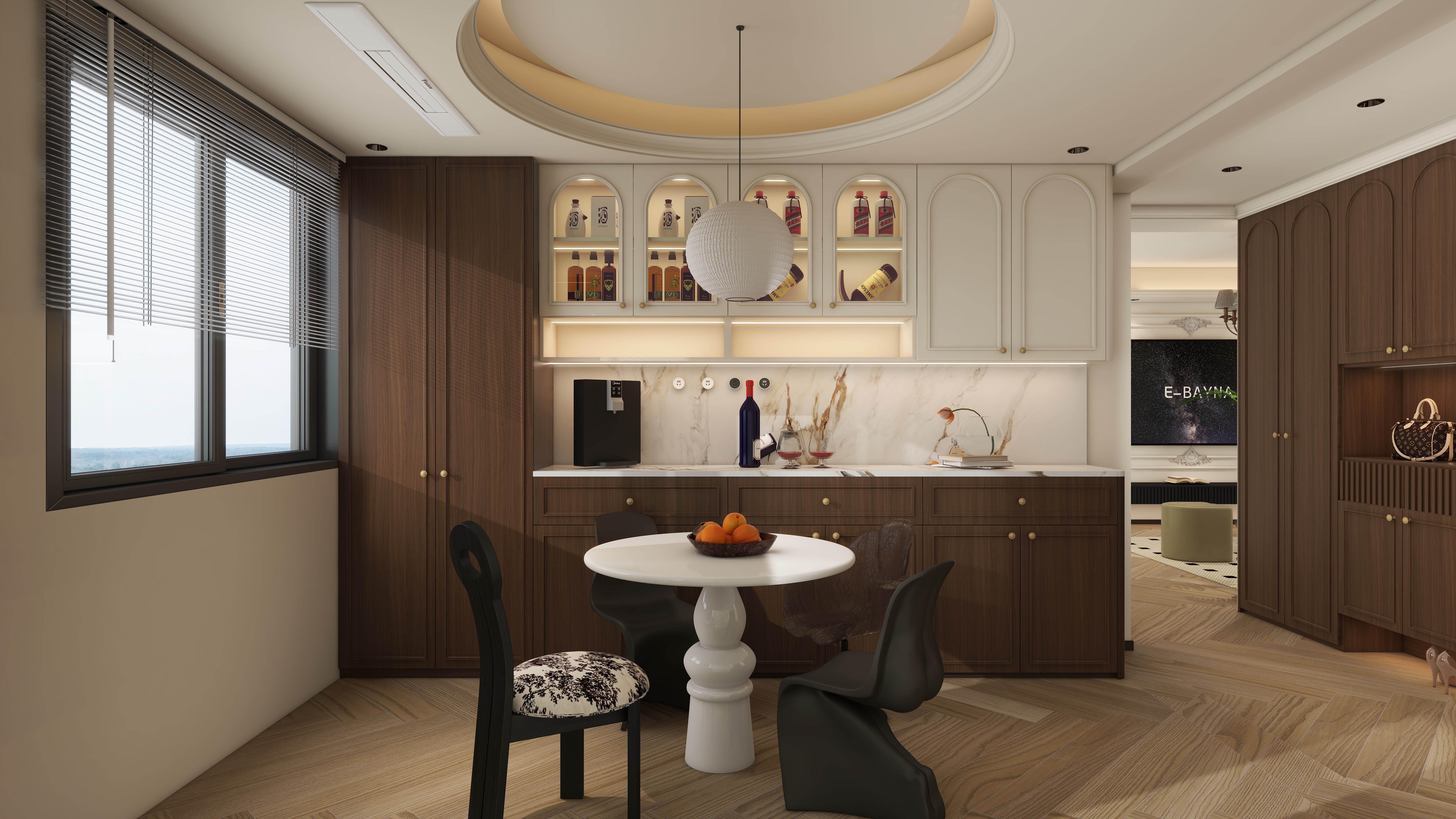 大金空调官方-乳白流光,邂逅法式复古的 130㎡浪漫栖居一层餐厅装修效果图第3张