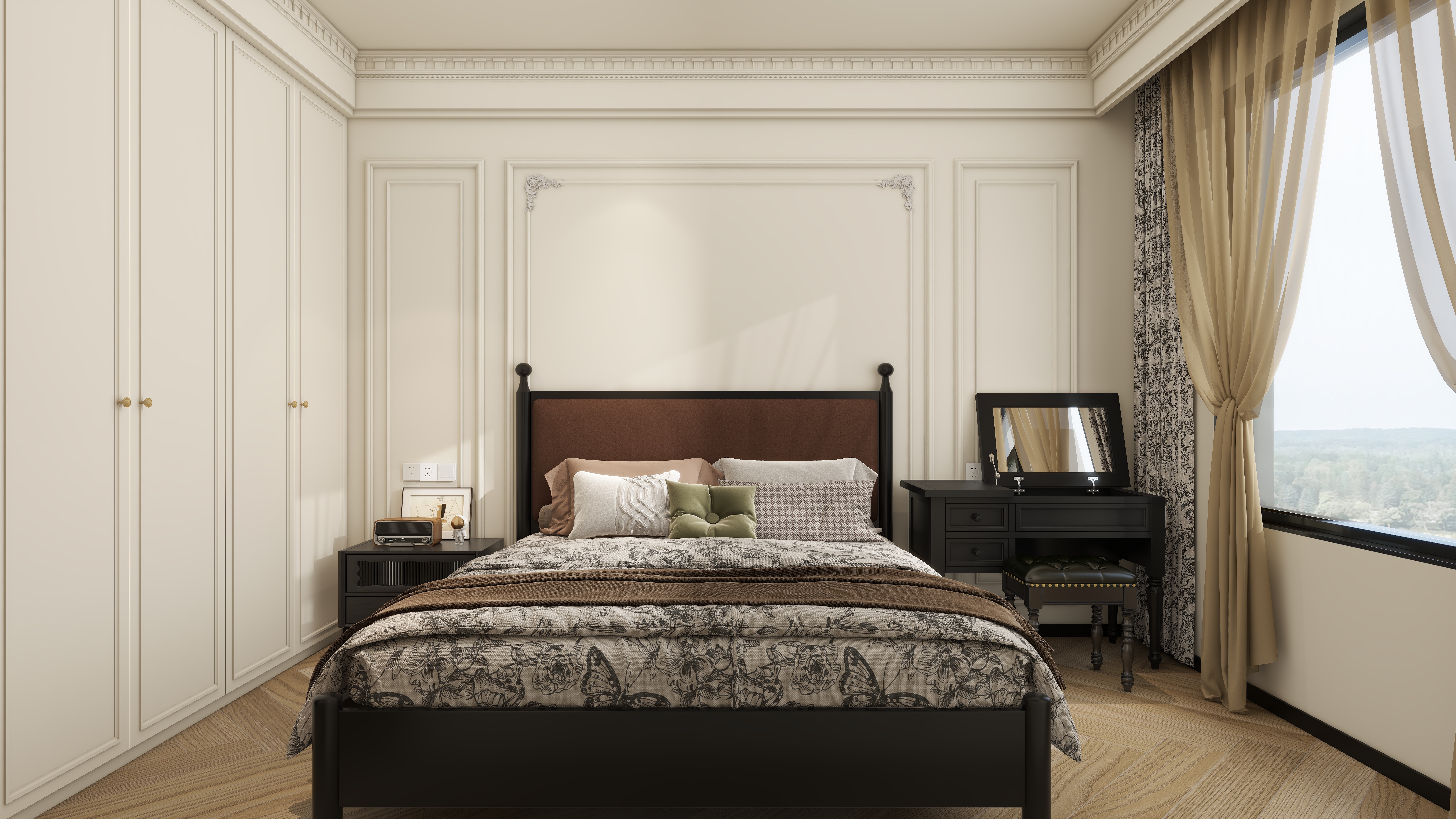 大金空调官方-乳白流光,邂逅法式复古的 130㎡浪漫栖居一层主卧装修效果图第1张