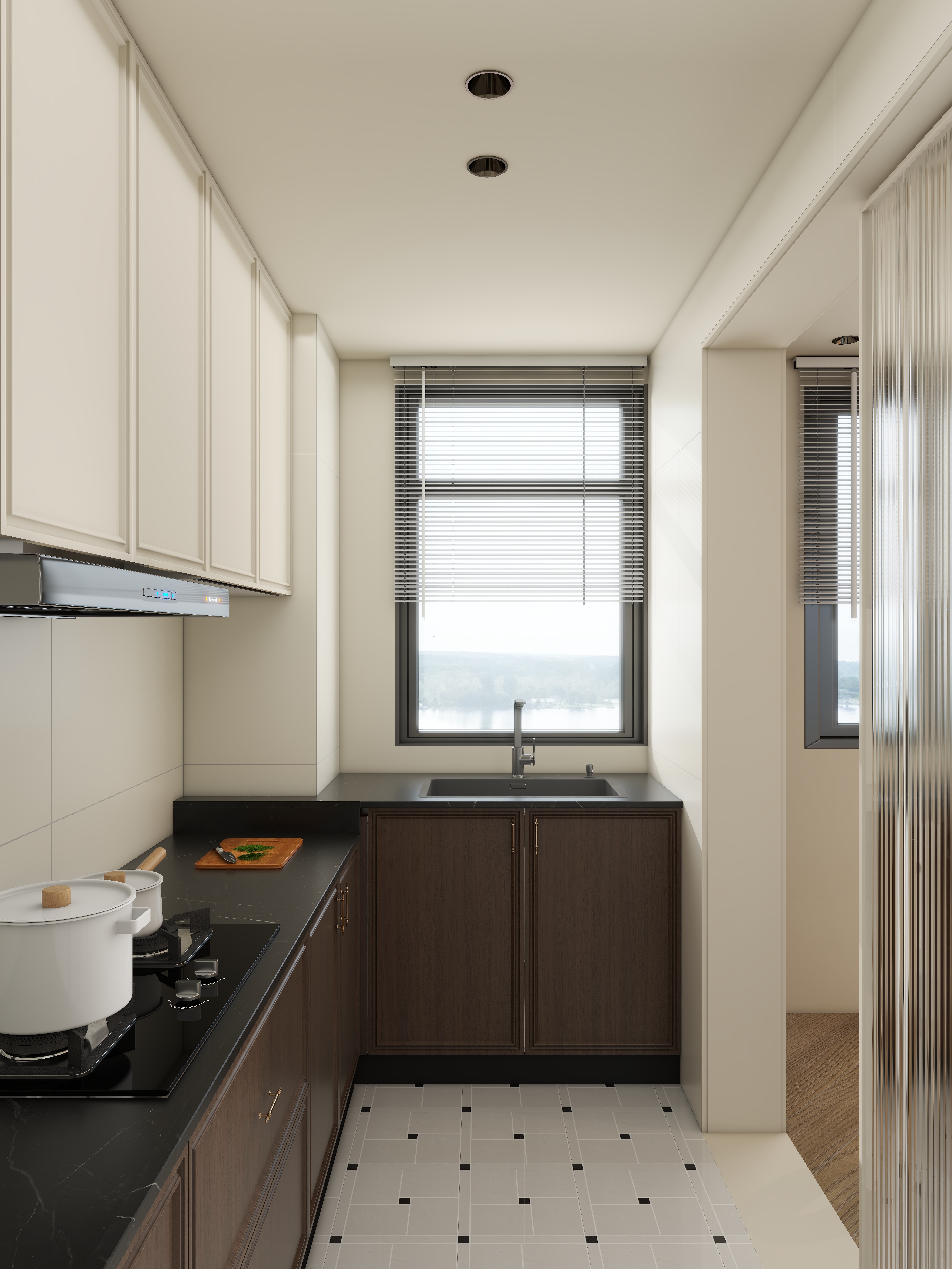 大金空调官方-乳白流光,邂逅法式复古的 130㎡浪漫栖居一层厨房装修效果图第1张