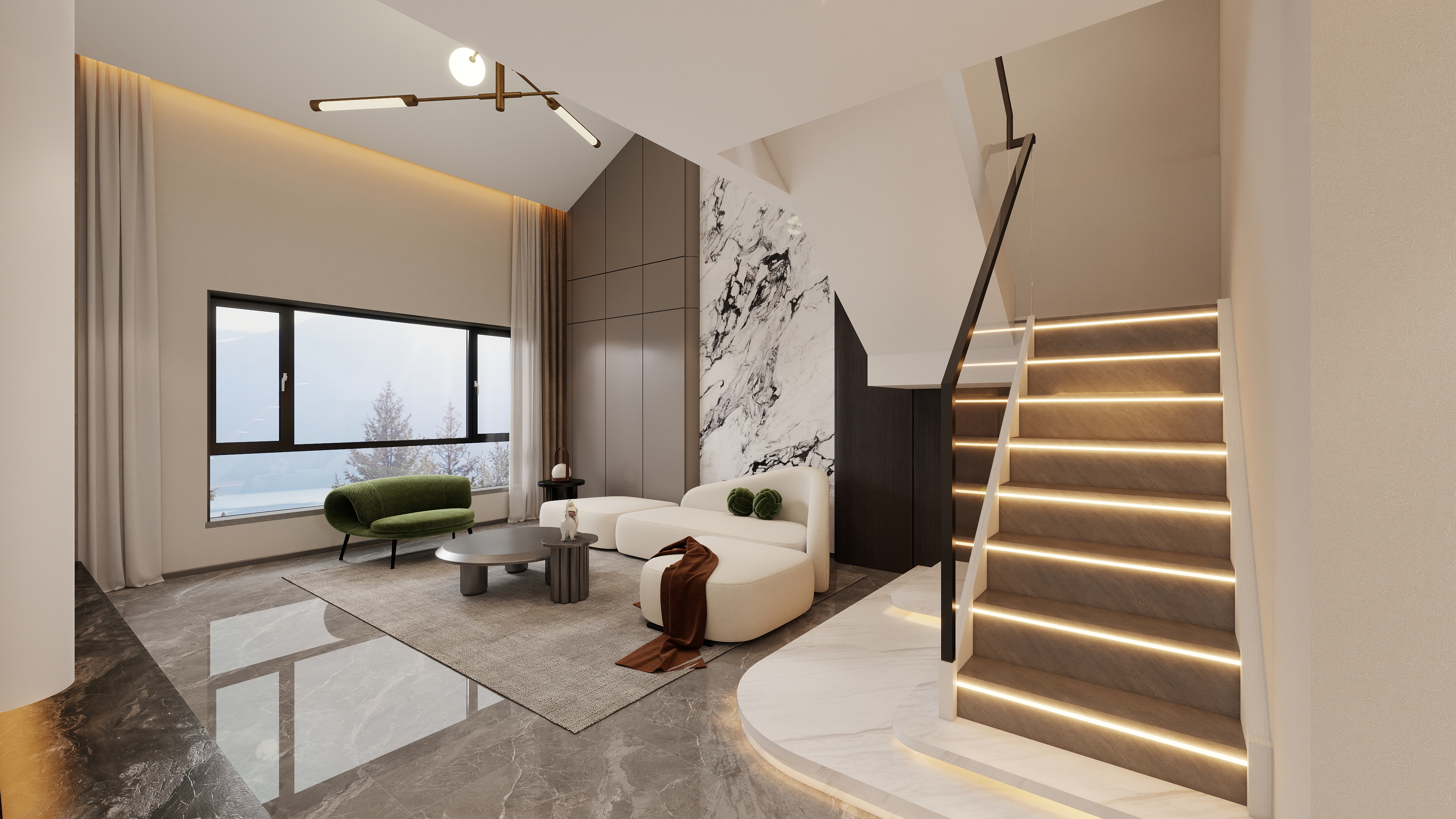 胖头鱼设计-半岛豪庭轻奢风265㎡顶层带阁楼-装修设计方案