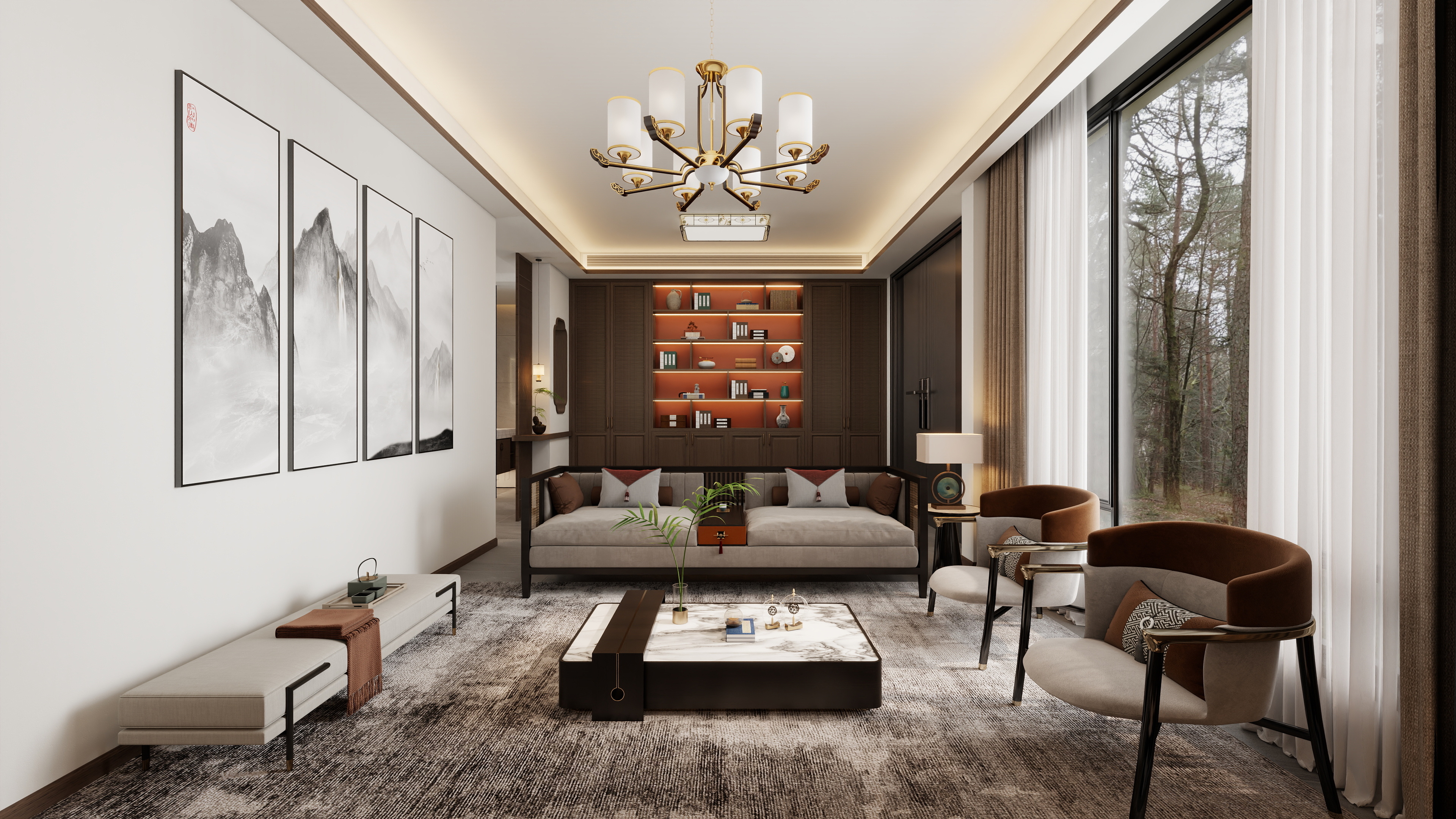 孙有权-『丹书白马』116平丨新中式别墅 装修效果图