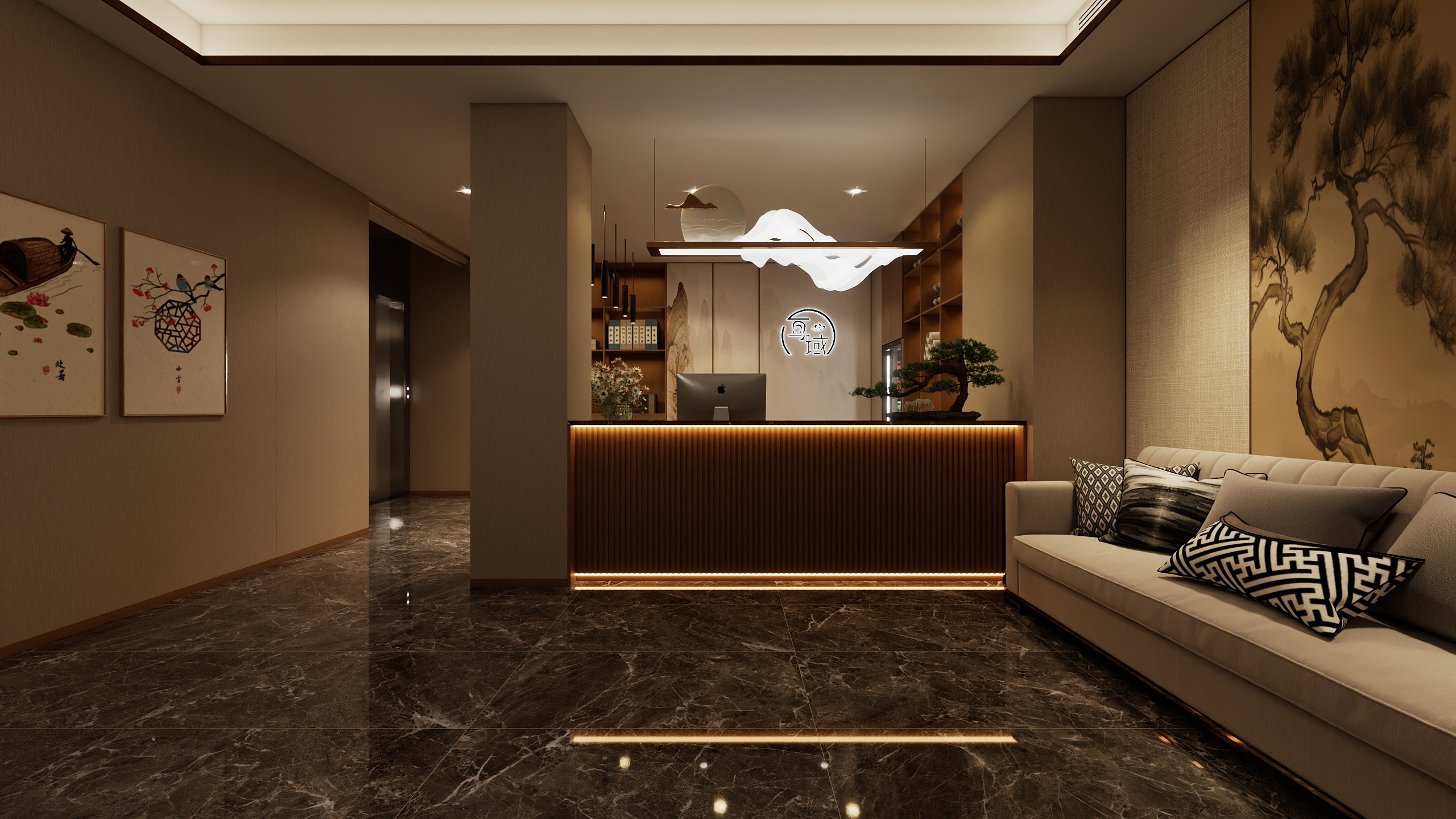 李青越-6月 336平新中式足疗店装修效果图