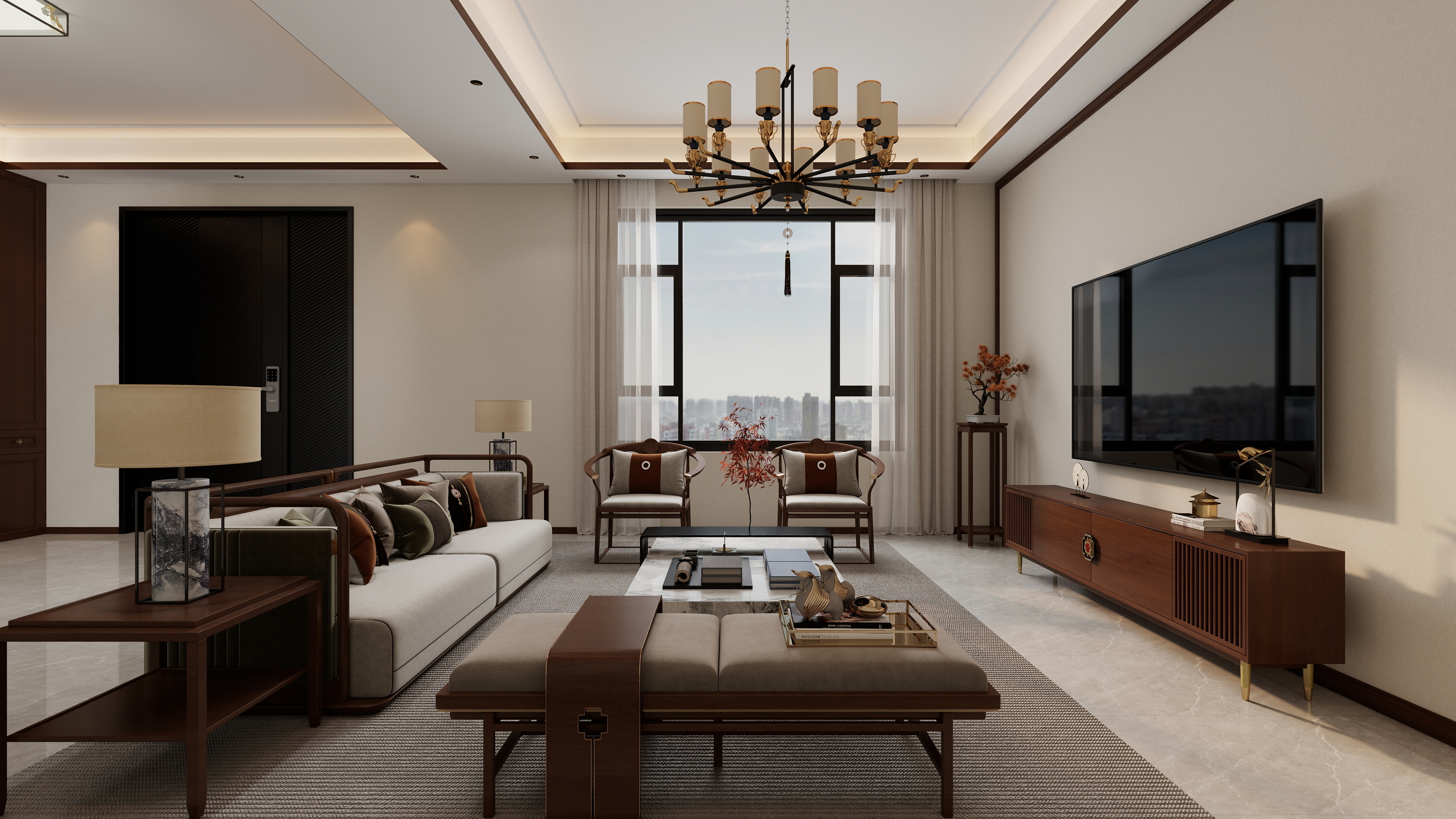 星空设计500一套-新中式169㎡2室装修效果图