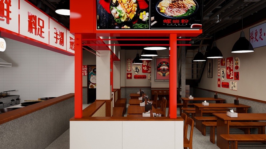 吴爽-270m²猪肉米粉铺装修效果图