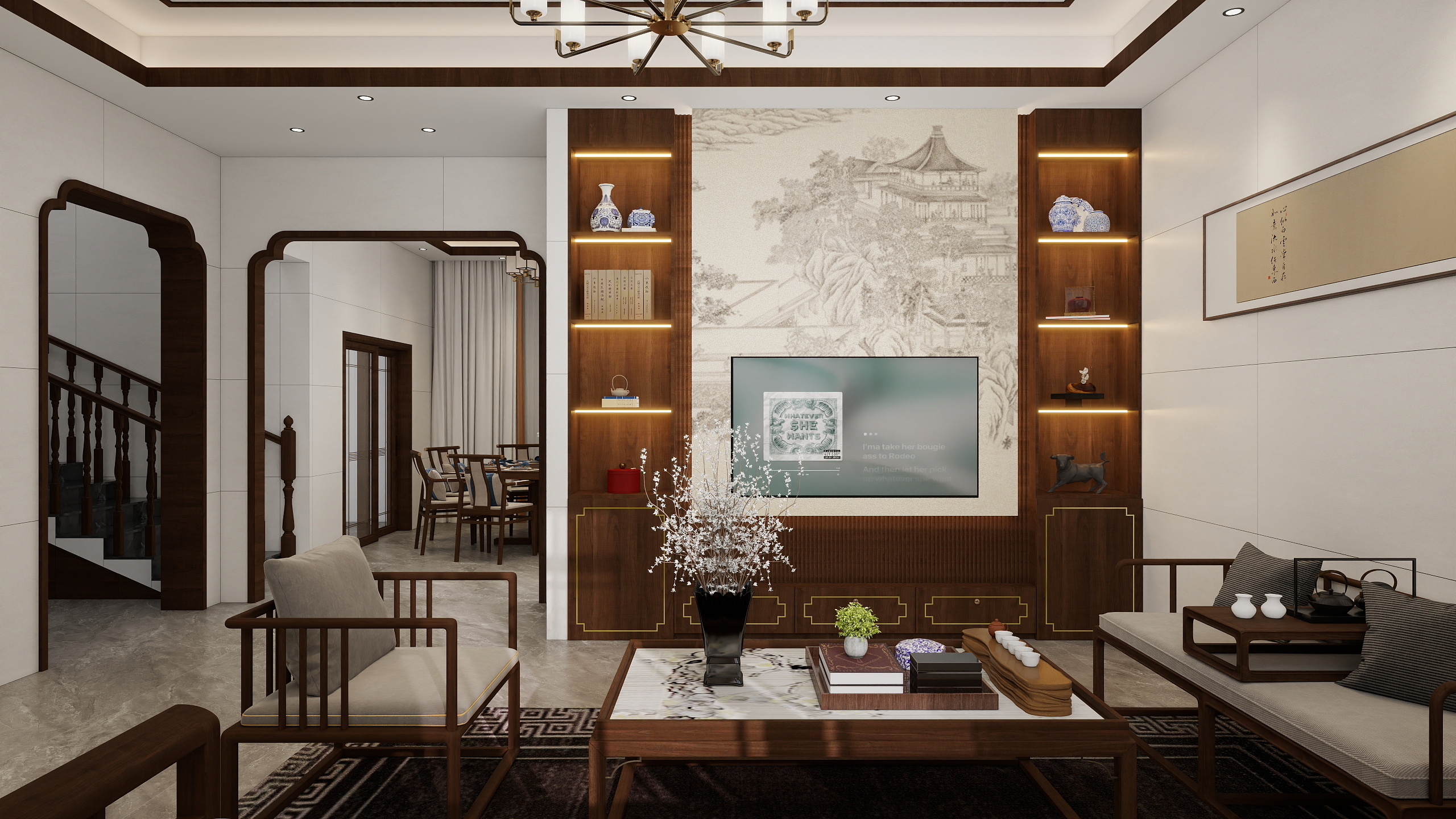 李青越-新中式风格风格三居室装修效果图