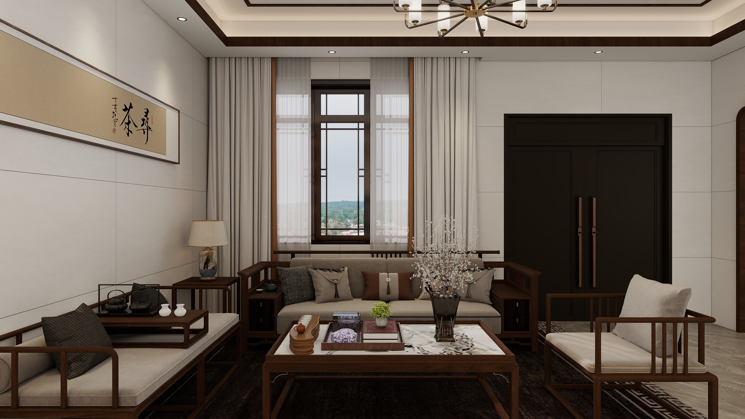 李青越-新中式风格风格三居室装修效果图