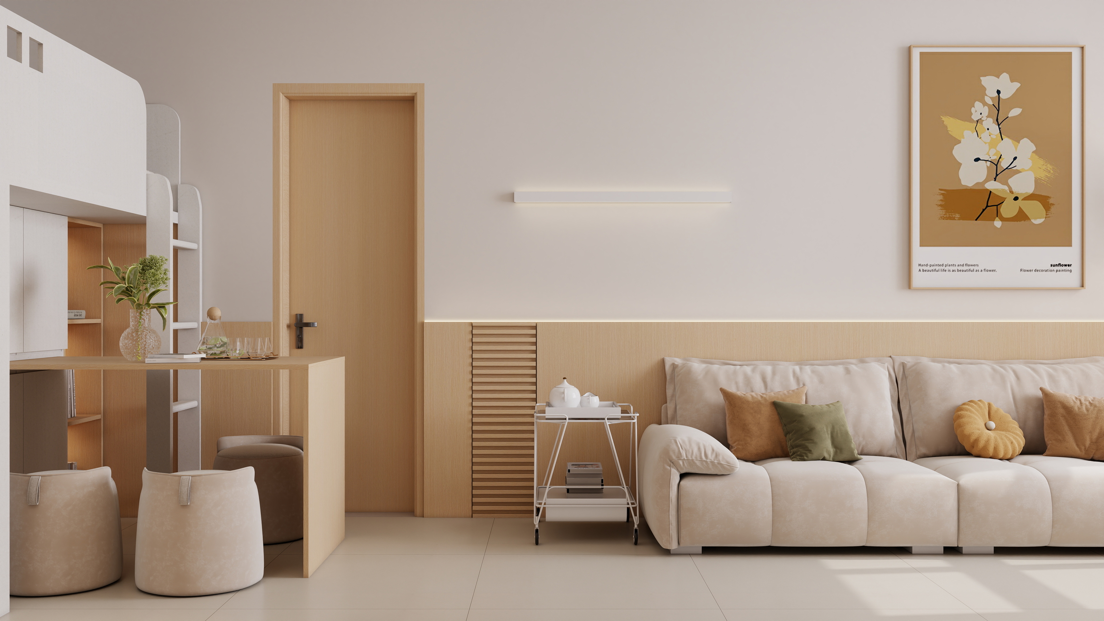 庄育霖-業旺邨奶油原木风3室装修效果图